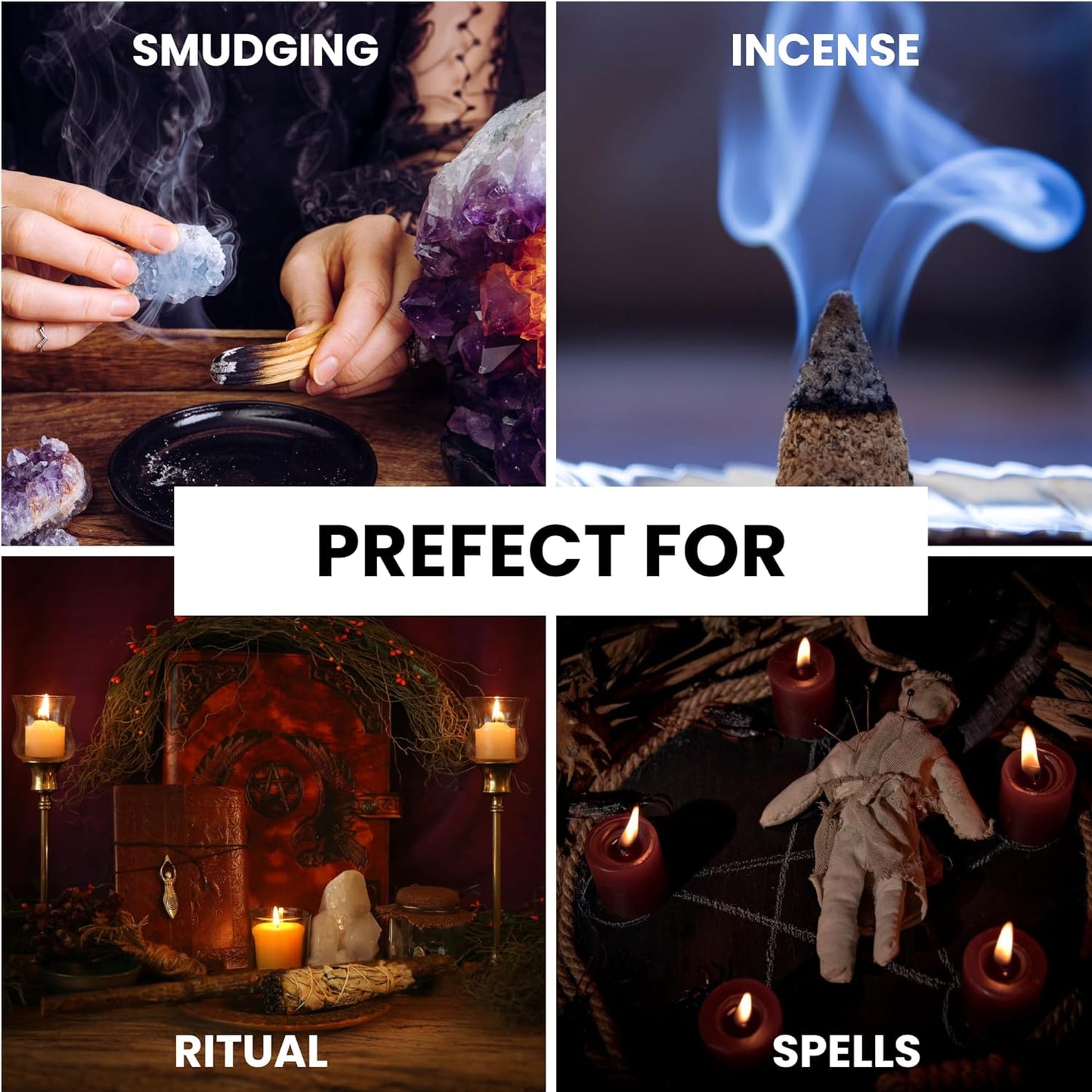 Cast Iron Cauldron with Lid and Carry Handle for Spells, Smudging, Ritual & Blessings | Includes 6 Free Incense Smudge Cups (4.5 Inch, Hand of Hamsa)