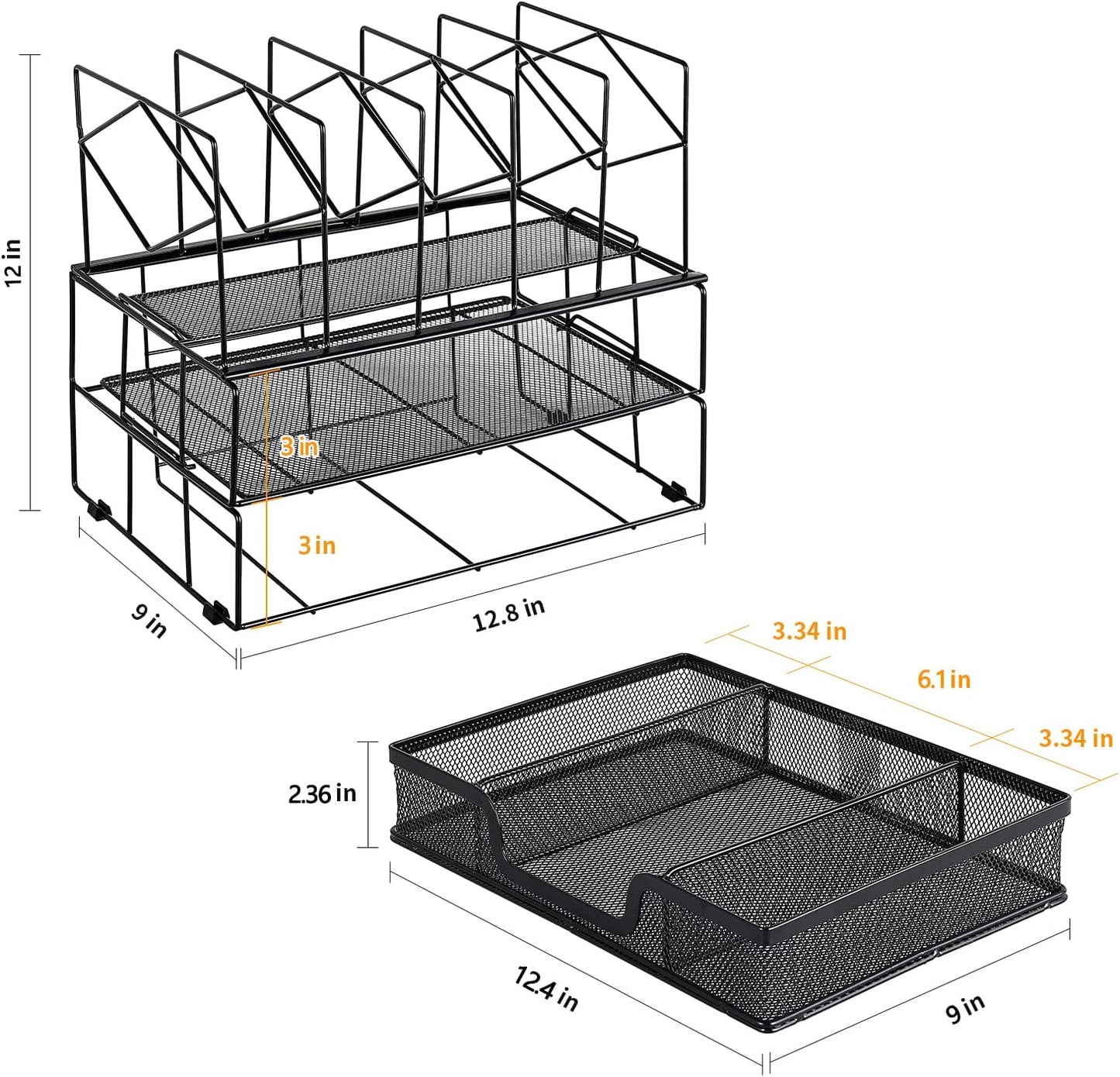 Desk Organizers and Accessories, Office Supplies Desk Organizer with Sliding Drawer, Double Tray and 5 Upright Sections (Black)