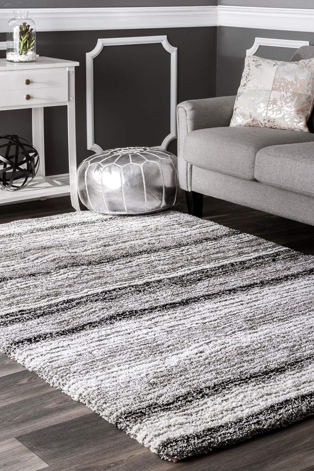 Drey Striped Shag Area Rug - 9X12 Shag Area Rug Casual Gray Multi/Brown Rugs for Living Room Bedroom Dining Room Nursery