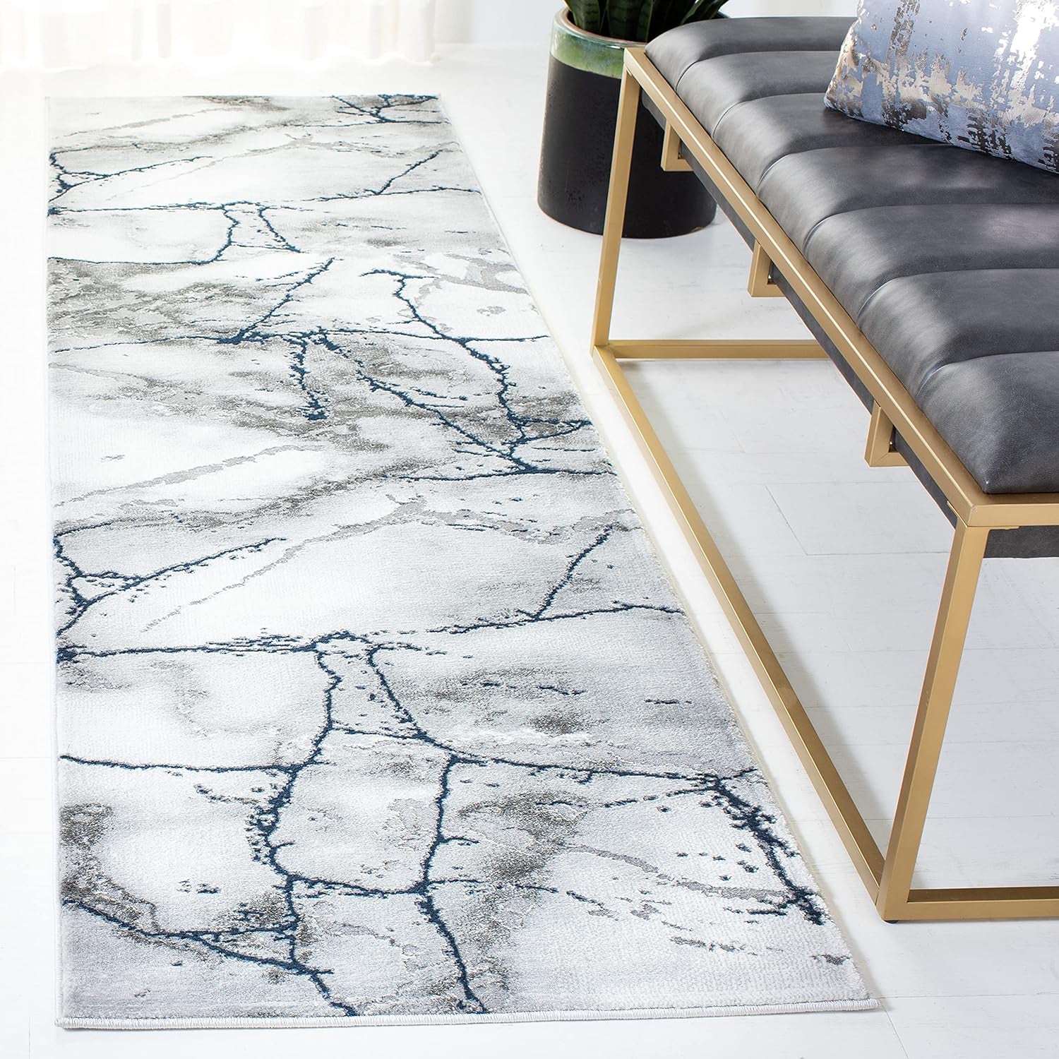 Craft Collection Runner Rug - 2'3" X 8', Ivory Grey & Blue, Modern Abstract Design, Non-Shedding & Easy Care, Ideal for High Traffic Areas in Living Room, Bedroom (CFT877M)