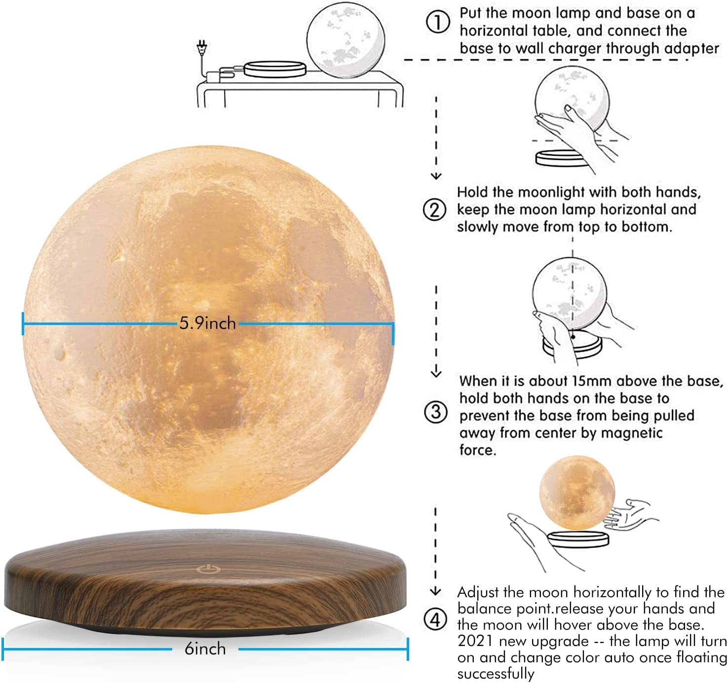 Levitating Moon Lamp, Floating and Magnetic Moon Lamp 3D Printing Moon Light with Remote, Creative Gifts for Christmas Office (Moon Lamp)