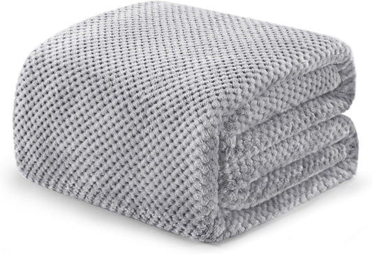 Fleece Bed Blanket King Size, Super Soft and Warm Blankets for Couch, Sofa and Bed Waffle Textured, Cozy, Fuzzy and Lightweight (Light Grey, 90X104 Inches)