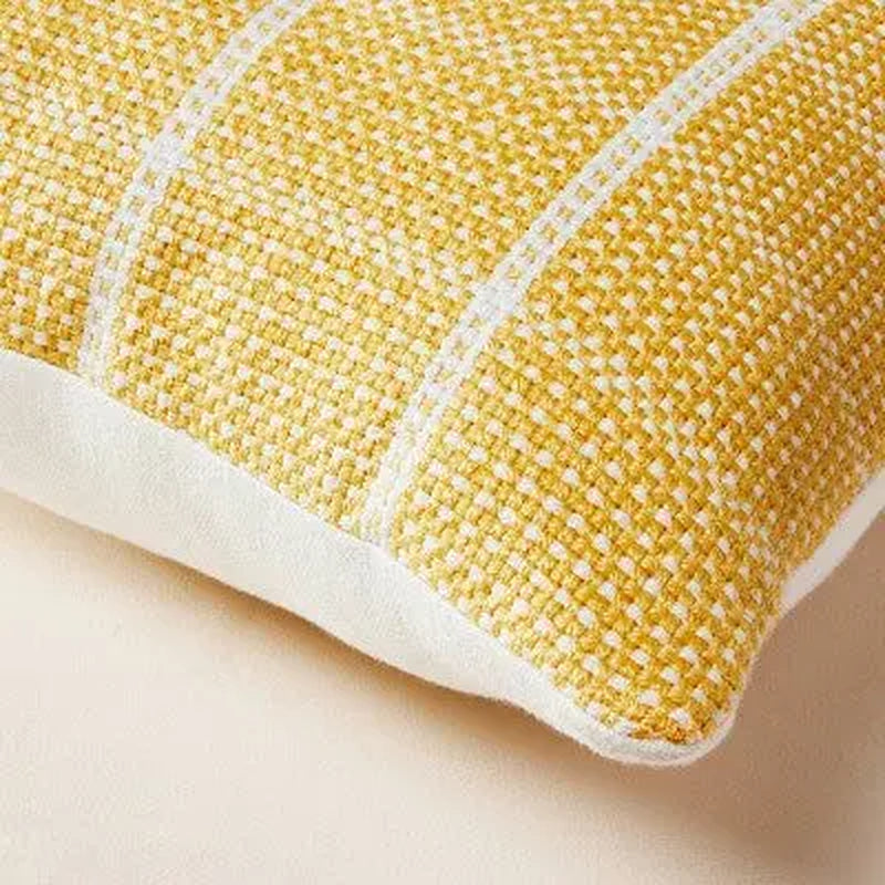 18"X18" Textured Grid Lines Indoor/Outdoor Square Throw Pillow Gold/Cream - Hearth & Hand with Magnolia