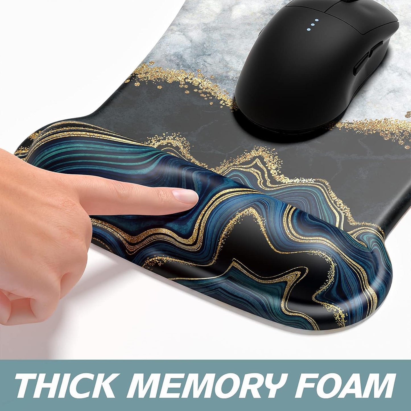 Mouse Pad Wrist Support, Keyboard Wrist Rest, Keyboard Pad, Wrist Rests for Keyboard and Mouse, Non-Slip Memory Foam Easy Typing Pain Relief Perfect for Office, Abstract Art Marble