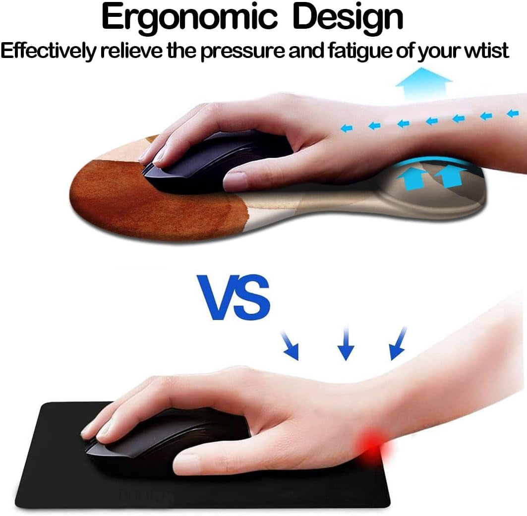 Ergonomic Mouse Pad with Wrist Support and Coaster,Mouse Pads with Non-Slip PU Base for Home Office Working Studying Easy Typing & Pain Relief Aesthetic Art