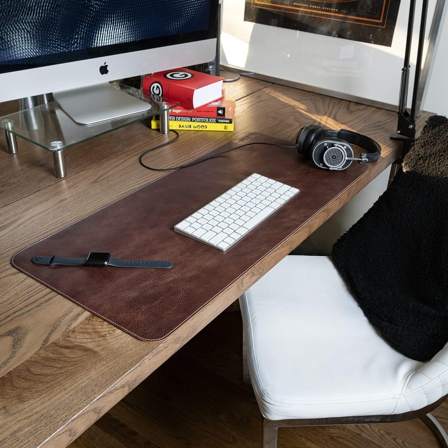 Top Grain Leather Extended Mouse Pad - Desk Mat Brown