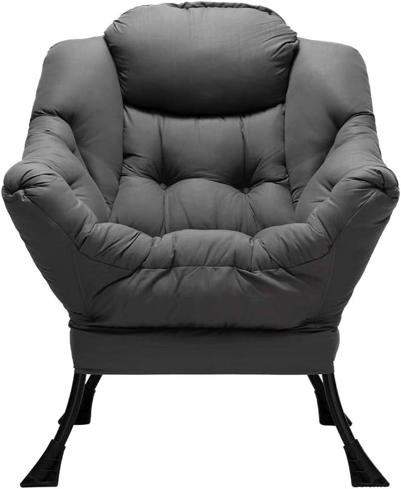 Modern Fabric Large Lazy Chair, Accent Oversized Comfy Reading Chair, Thick Padded Cozy Lounge Chair with Armrest, Steel Frame Leisure Sofa Chair for Living Room, Bedroom, Dorm, Dark Grey