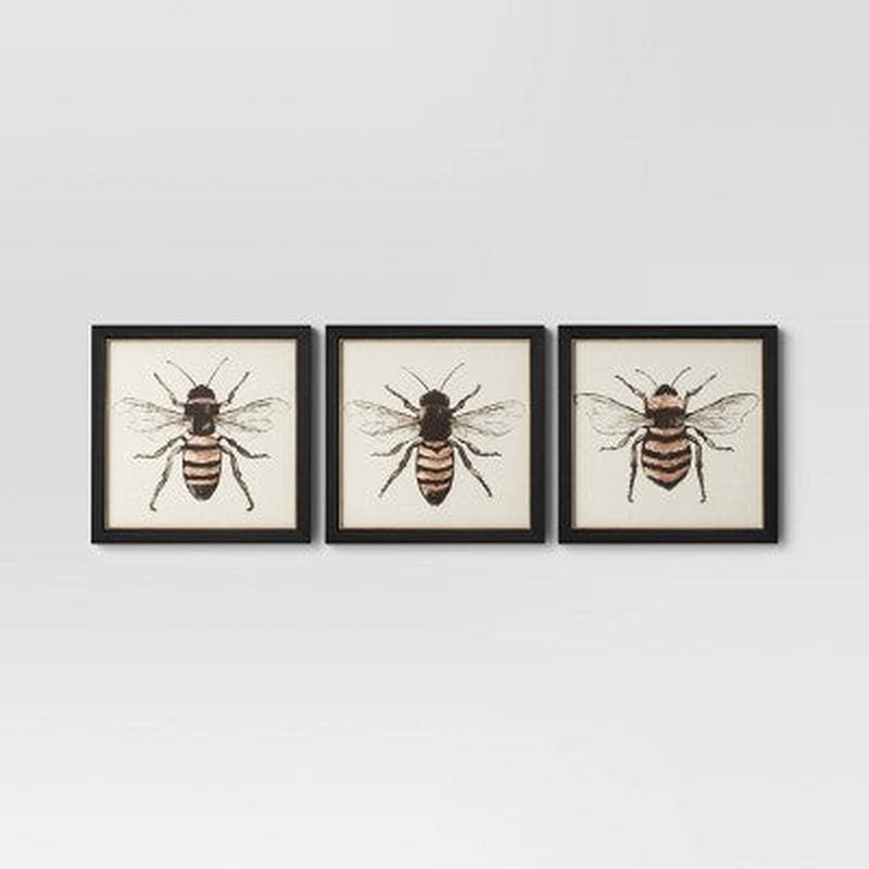 Open Box - (3Pk) 12" X 12" Bees Framed Wall Canvases - Threshold