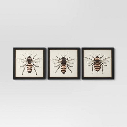 Open Box - (3Pk) 12" X 12" Bees Framed Wall Canvases - Threshold