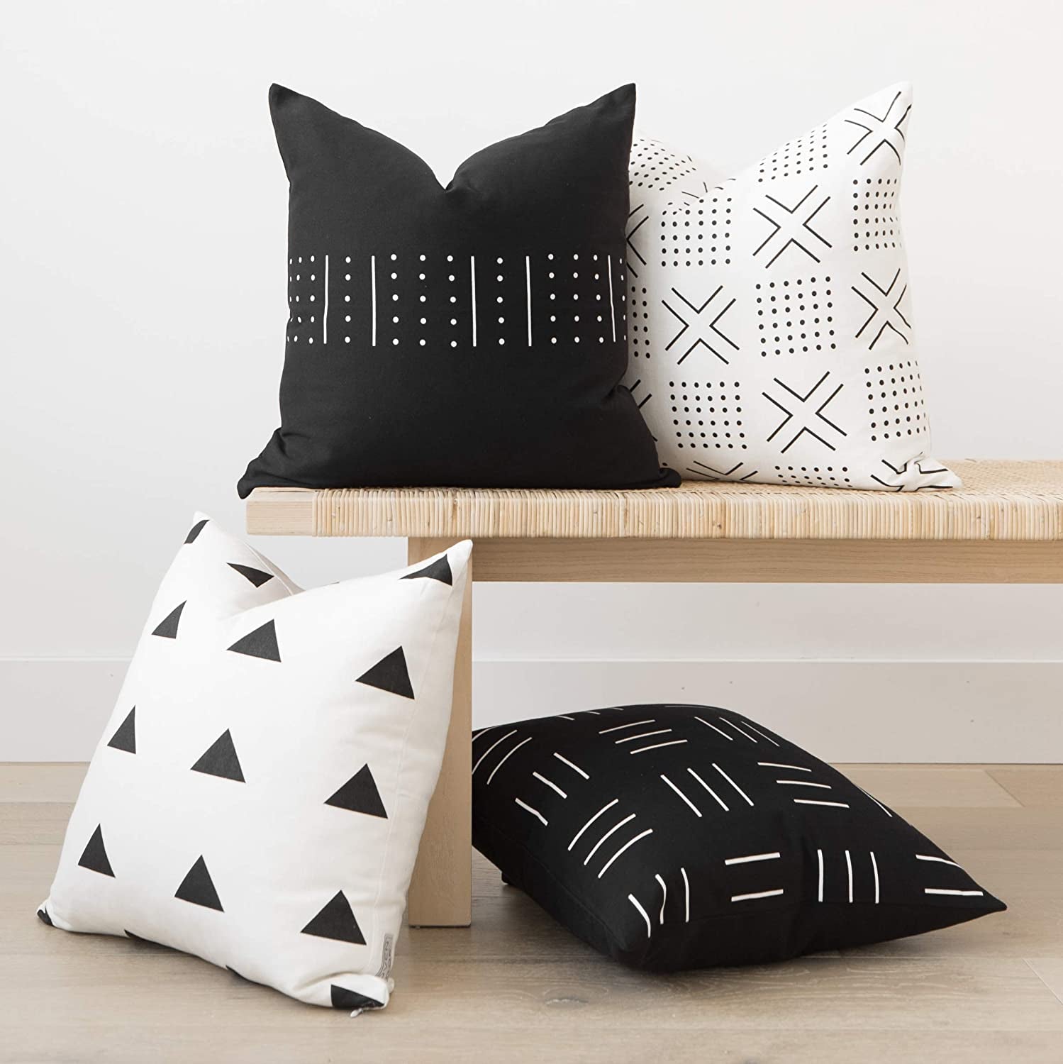 - Modern & Luxurious 18" X 18" Decorative Boho Throw Pillow Covers - Durable Quality & Machine Washable - Zola Design - Black and White - 4 Pack