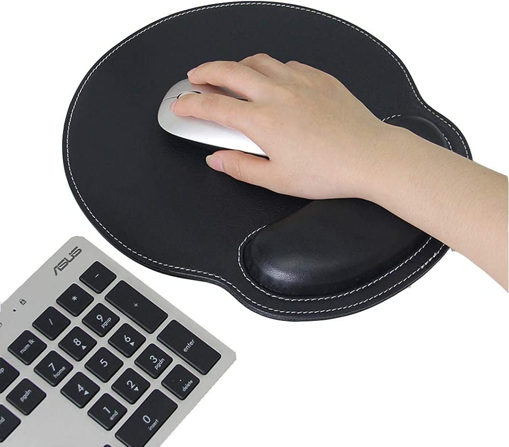 Ergonomic PU Leather Mouse Pad with Wrist Support,Comfort Memory Foam,Waterproof Surface，Non- Slip Rubber Base for Computer Laptop & Mac,Lightweight Rest for Home,Office & Travel (Brown)