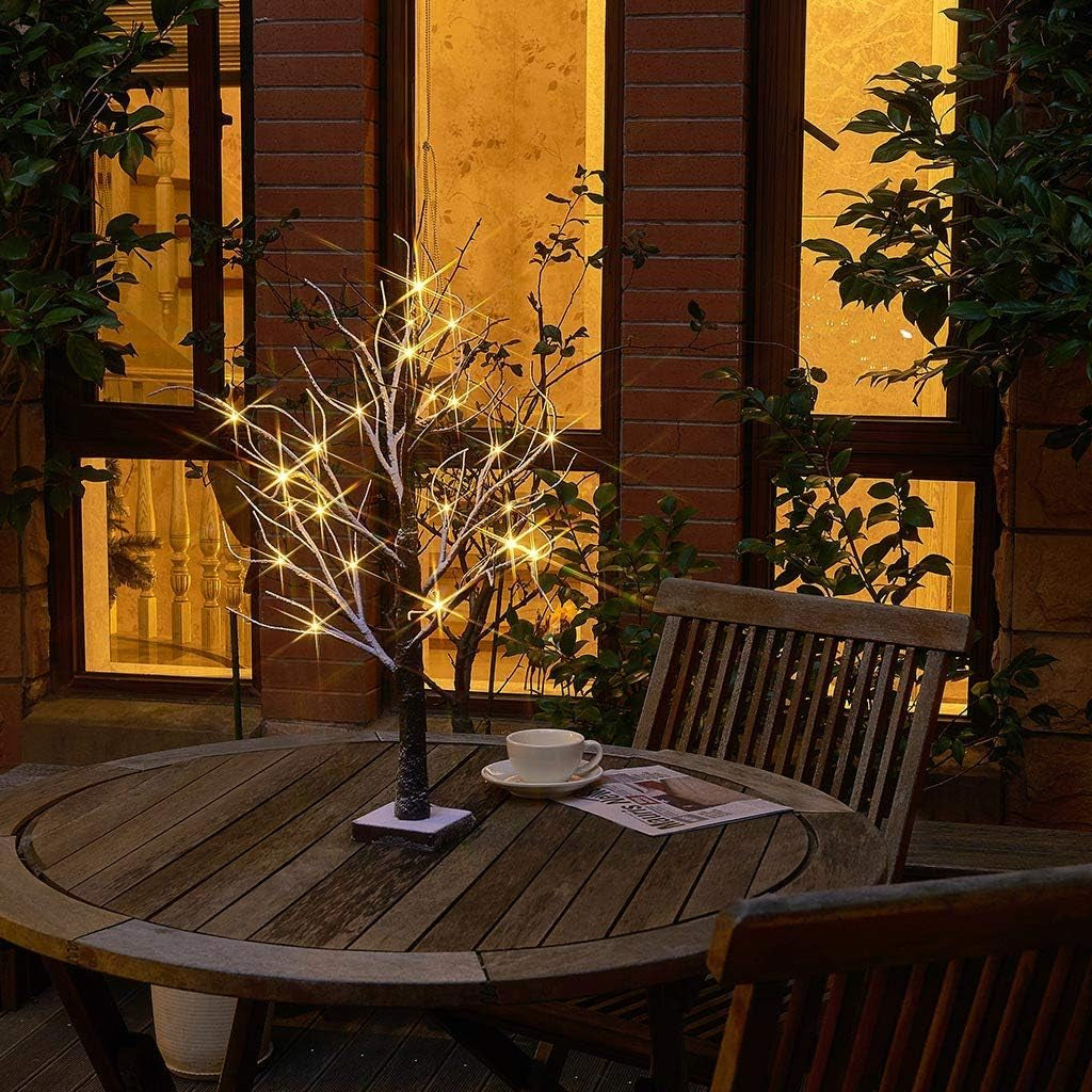 Battery-Operated 24" Snow Bonsai Tree Lights with 24 Warm White LED for Indoor Use Tabletop Tree Light for Home Decor