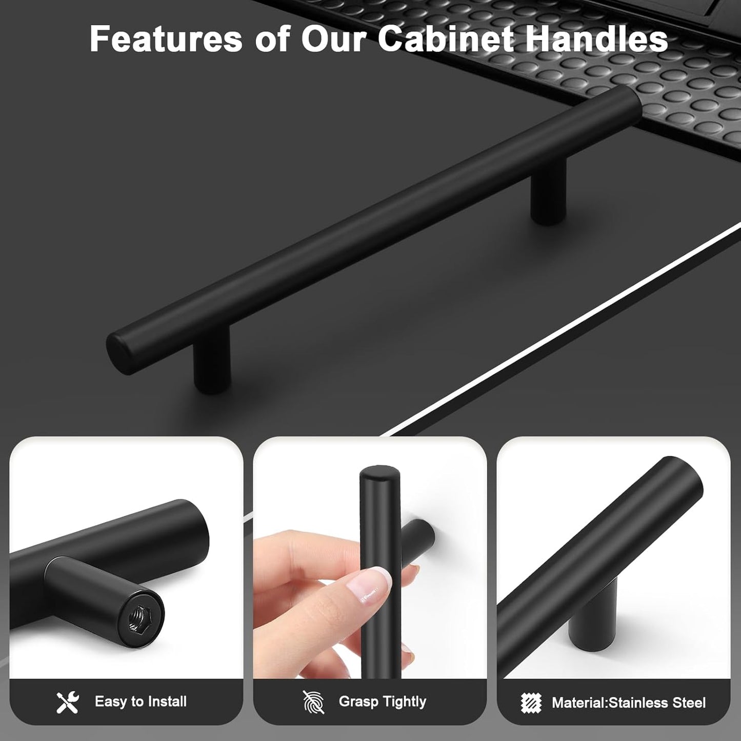 5 Pack Black Kitchen Cabinet Handles,Holes Centers(128Mm) 5Inch Black Drawer Dresser Pull Handles Stainless Steel Kitchen Cabinet Pulls 7.5Inch Length