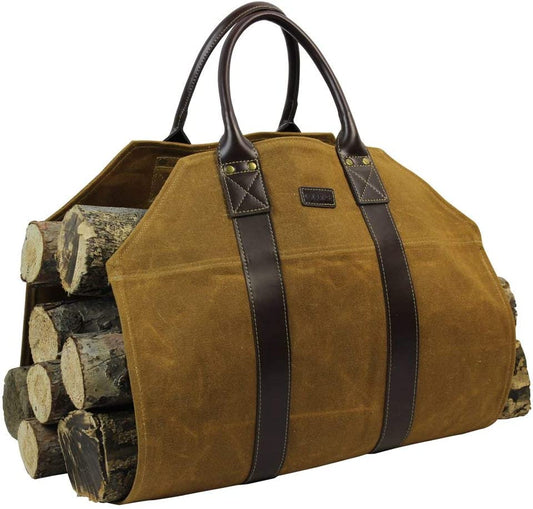 Canvas Wood Carriers Firewood Log Tote Bag Waxed Canvas Fire Wood Carrying Hay Hauling Holder for Fireplace Stove Accessories Indoor Outdoor Camping