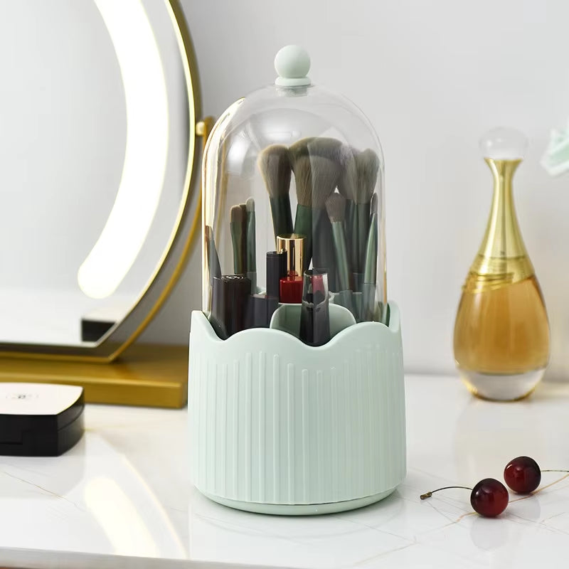 360 Degree Rotating Makeup Brush Holder Cosmetics Organizer with Lid for Vanity Multi-Functional Pen Holder Lipstick Storage Box