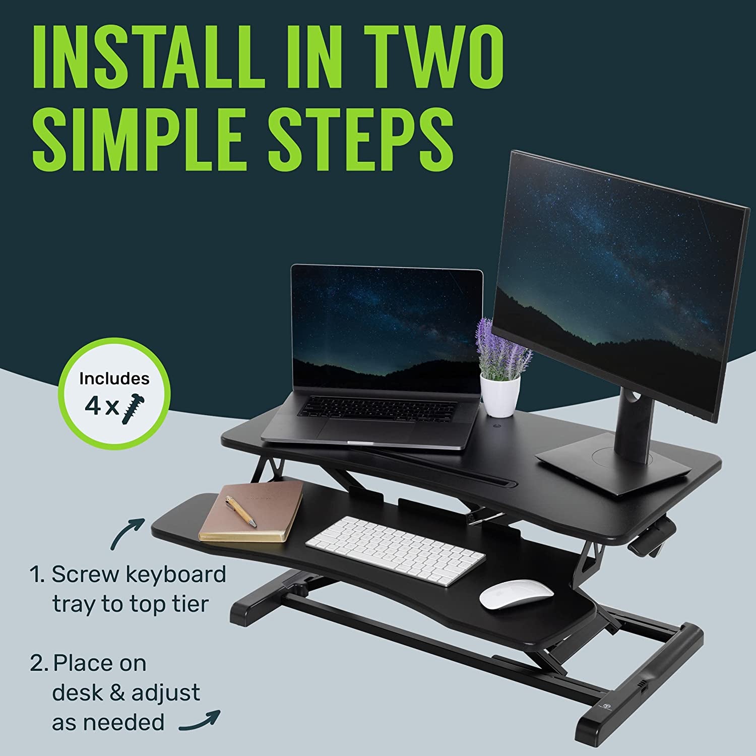 Standing Desk Converter-32-Inch Height Adjustable, MDF Wood, Sit Riser-Black, 32"