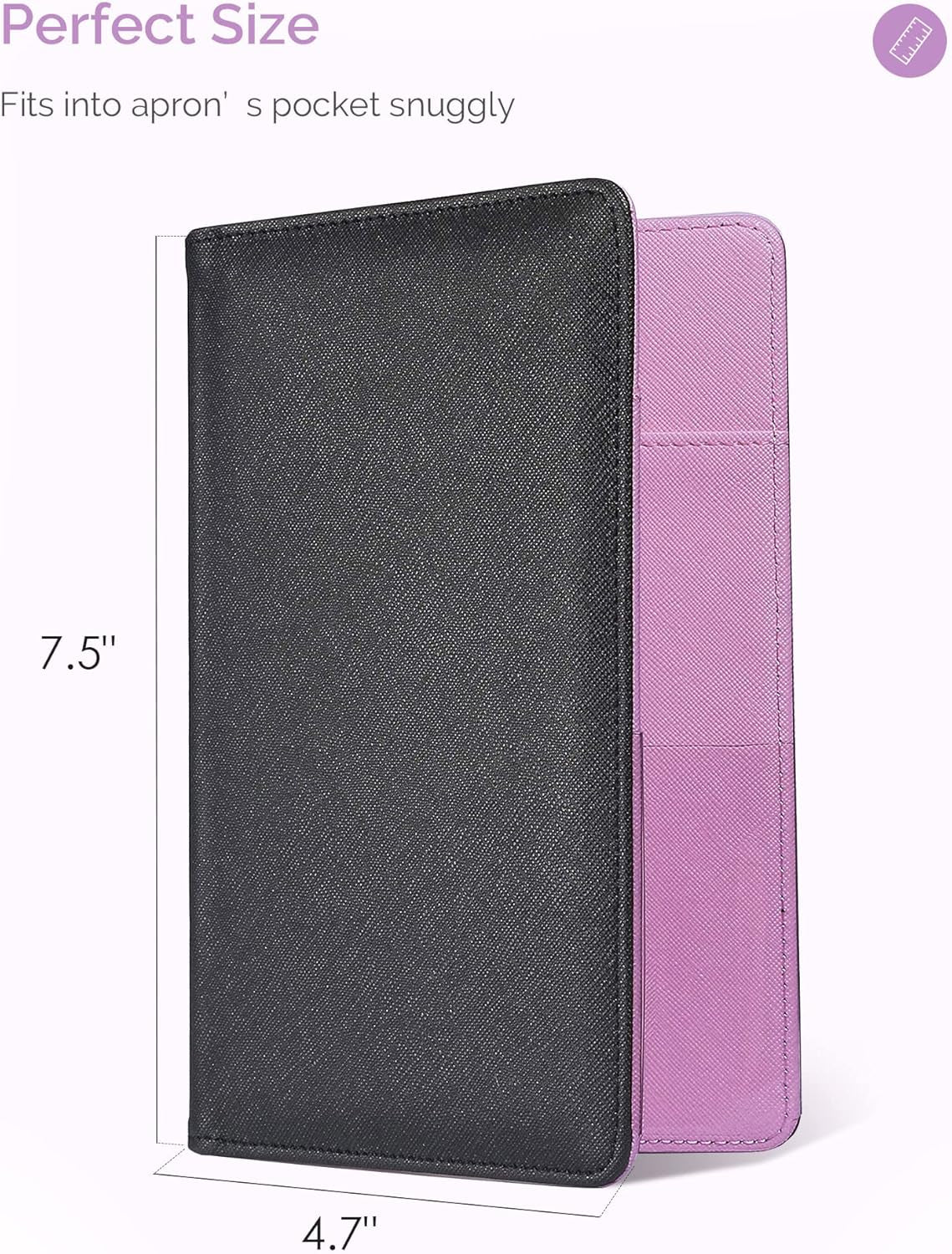 Server Book for Waitress Book Server Wallet for Waiter Book Serving Book Guest Check Holder Restaurant Waitstaff Organizer for Apron (Outside Black/Inside Purple)