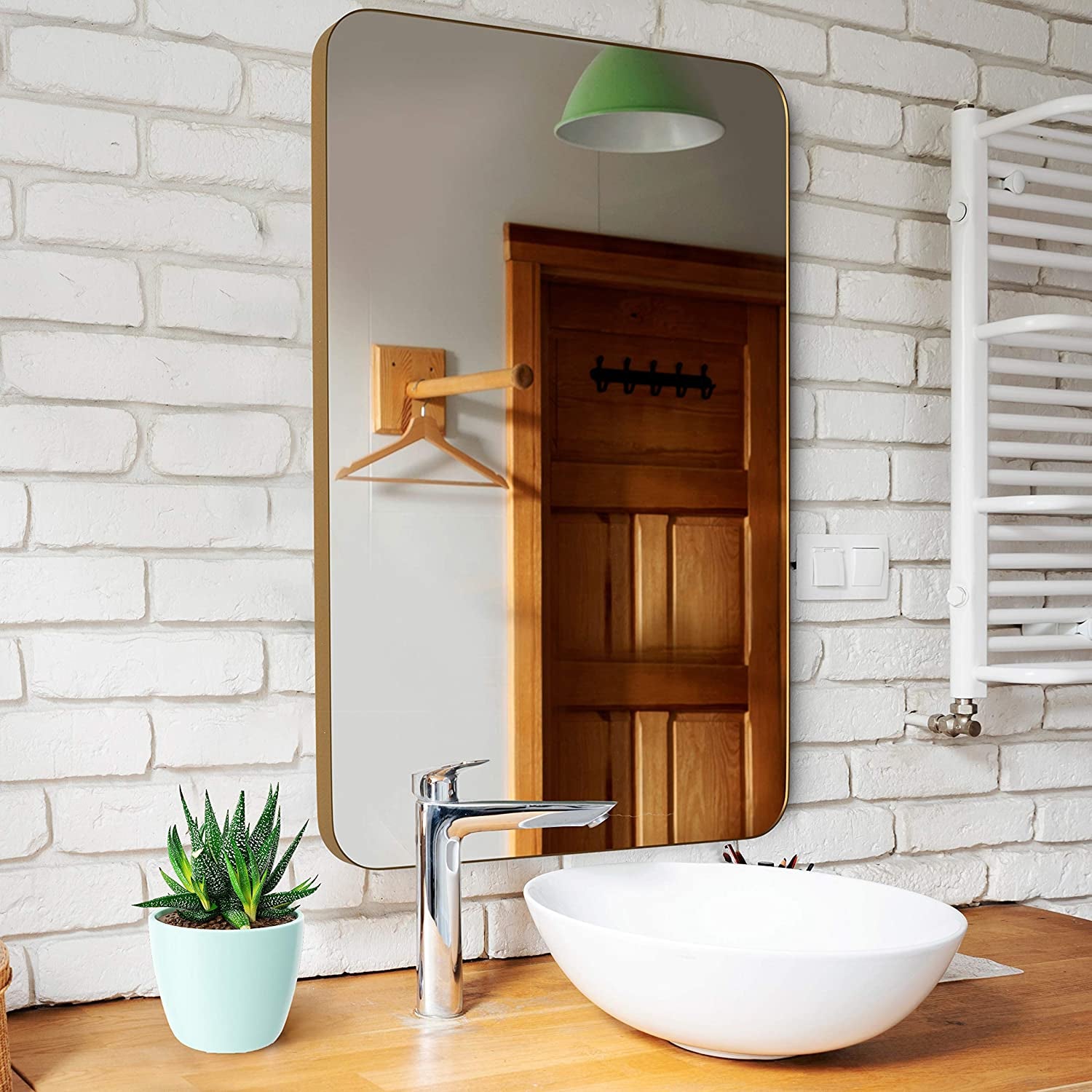 Large Bathroom Mirrors for Wall - Modern Rectangular Mirror with Seamless Metal Mirror Frame - Easy to Install, Mounting Hardware Included (Gold, Slim Lip 36"X24")