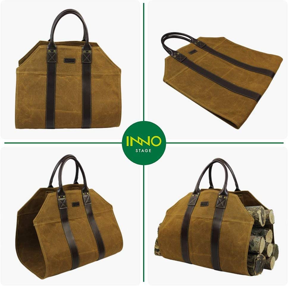 Canvas Wood Carriers Firewood Log Tote Bag Waxed Canvas Fire Wood Carrying Hay Hauling Holder for Fireplace Stove Accessories Indoor Outdoor Camping