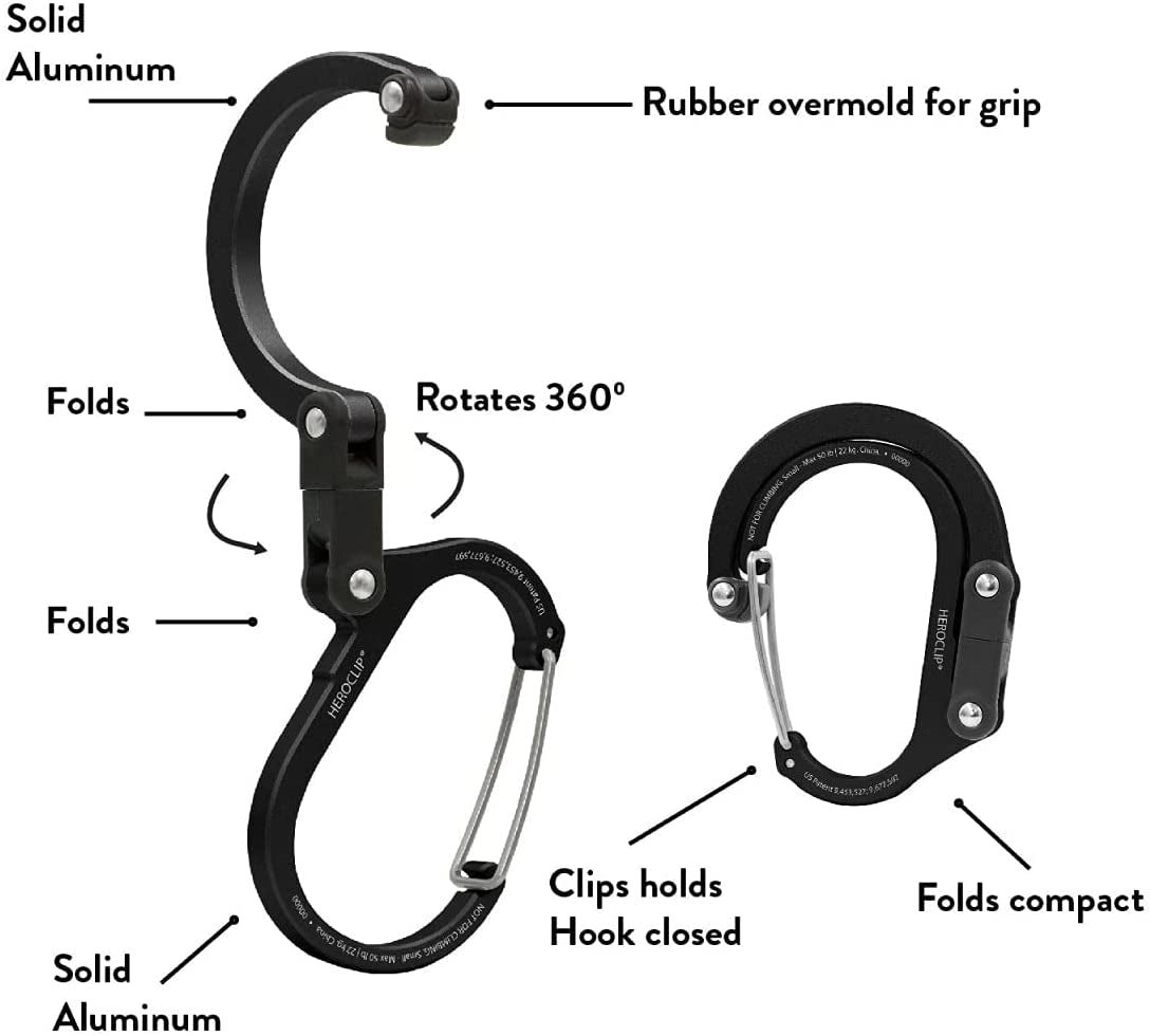 Carabiner Gear Clip and Hook (Medium) for Camping, Backpack, and Garage Organization, Forest Green