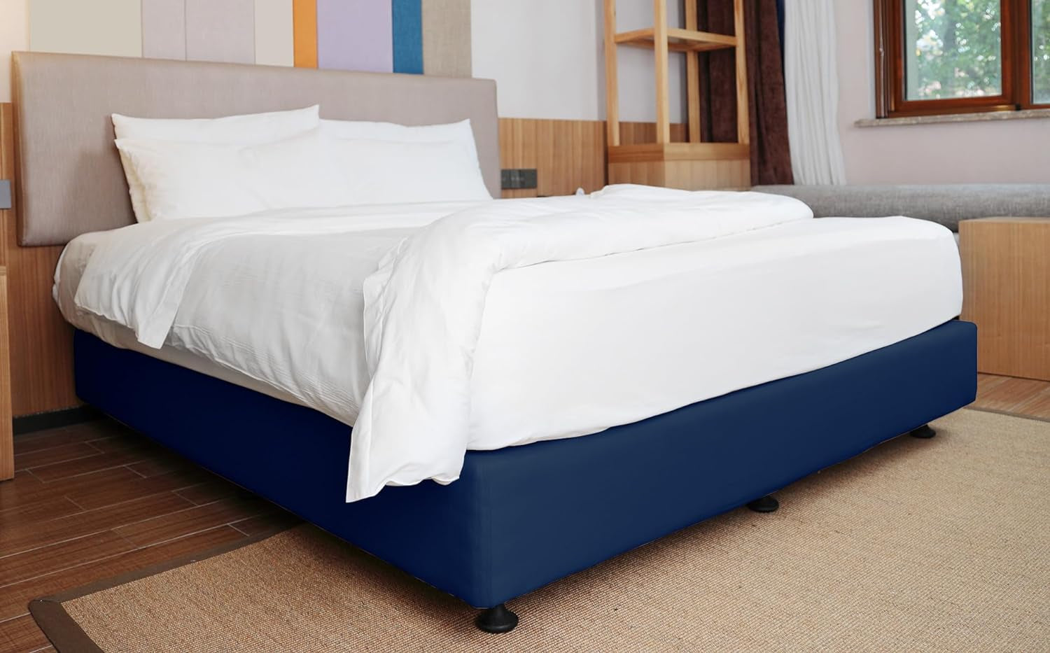 Box Spring Cover Queen Size - Jersey Knit & Stretchy Wrap around 4 Sides Bed Skirts for Hotel & Home - Queen/Cal Queen, Navy