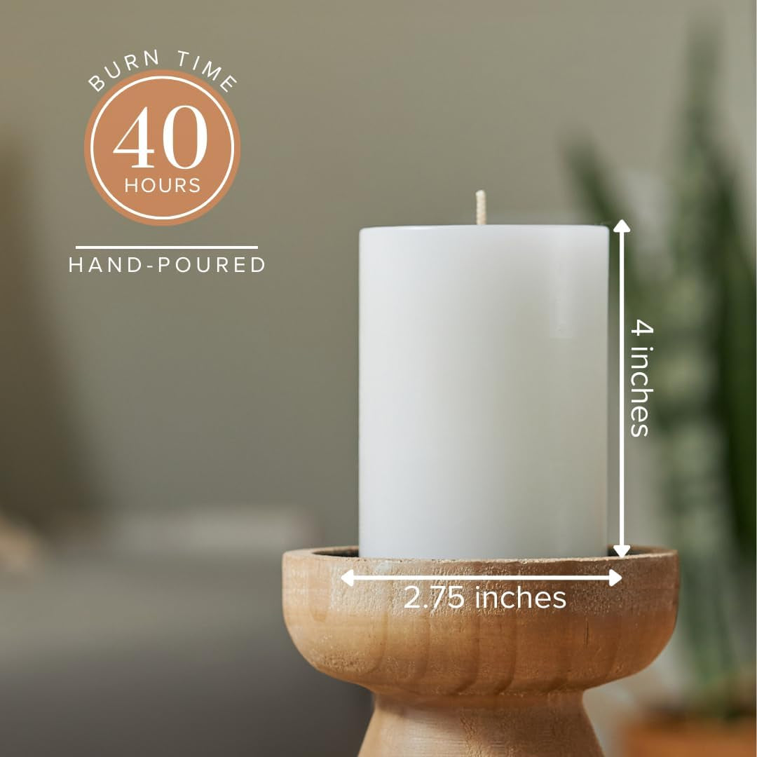 3X4 Inch White Pillar Candles Set of 6, Smooth Texture, Unscented White Candles, Dripless Candles, 3 Inch Pillar Candles Ideal as Wedding, Parties, Spas, Dinner, Home Decoration, Church