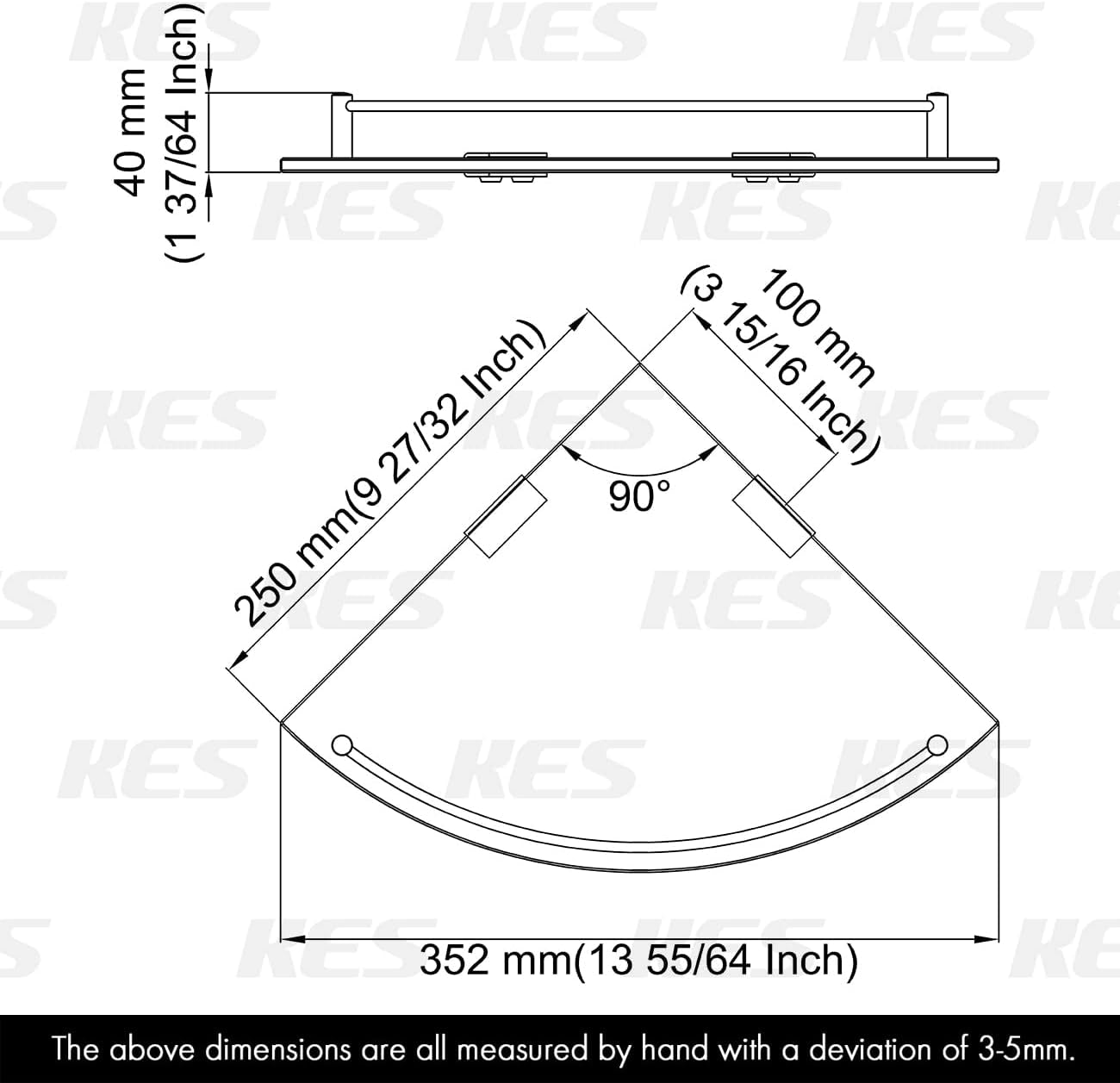 Glass Corner Shelf Bathroom Shelf Tempered Glass with Rail SUS 304 Stainless Steel Floating Wall Mount Bracket Brushed Gold, BGS2101A-BZ