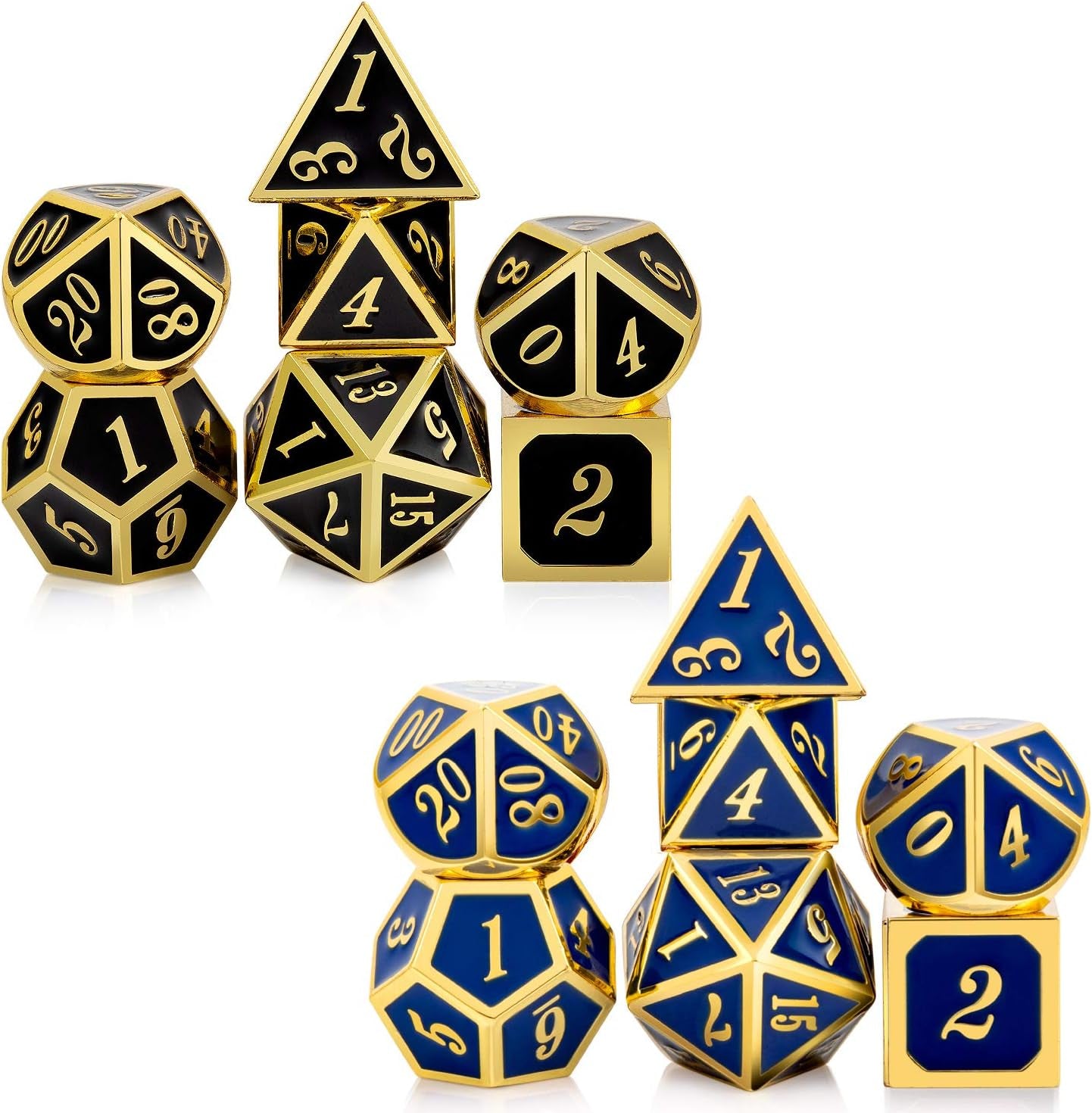 D&D Game Metal Dice Set,  Color Changing Mettallic Dice with Free Metal Tin for DND Dungeons and Dragons Role Playing Table Games (Glod Number with Black to Blue)