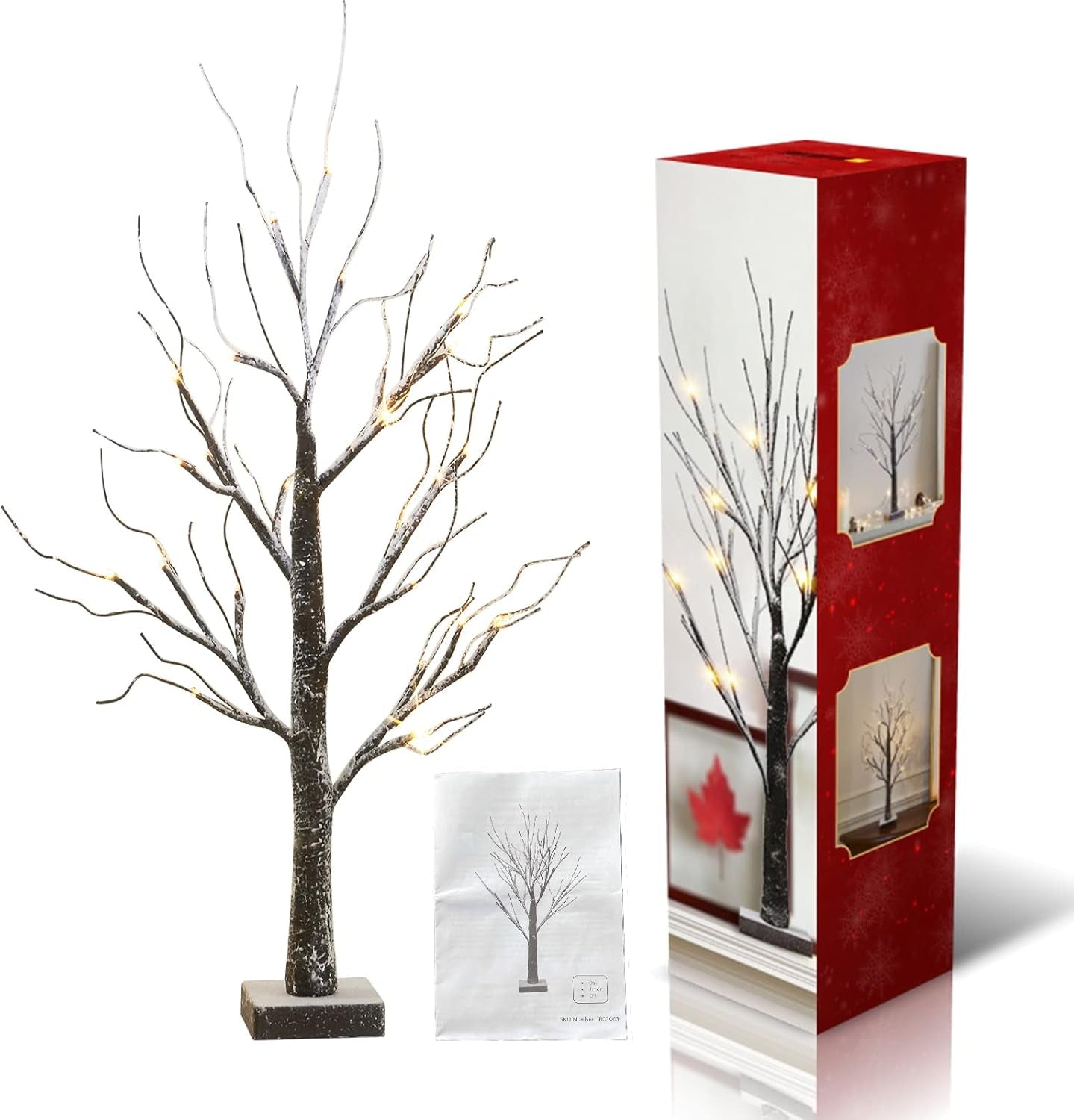 Battery-Operated 24" Snow Bonsai Tree Lights with 24 Warm White LED for Indoor Use Tabletop Tree Light for Home Decor