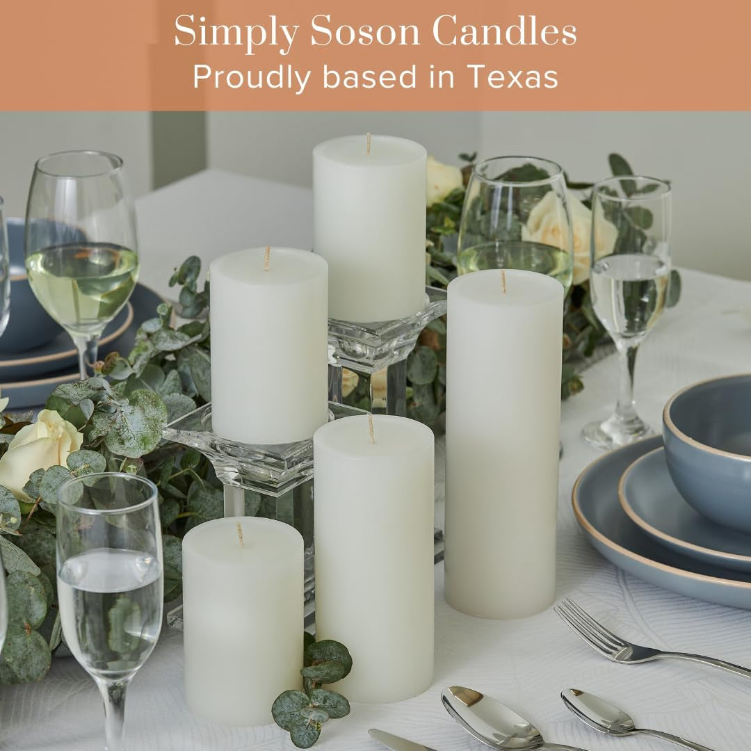 3X4 Inch White Pillar Candles Set of 6, Smooth Texture, Unscented White Candles, Dripless Candles, 3 Inch Pillar Candles Ideal as Wedding, Parties, Spas, Dinner, Home Decoration, Church