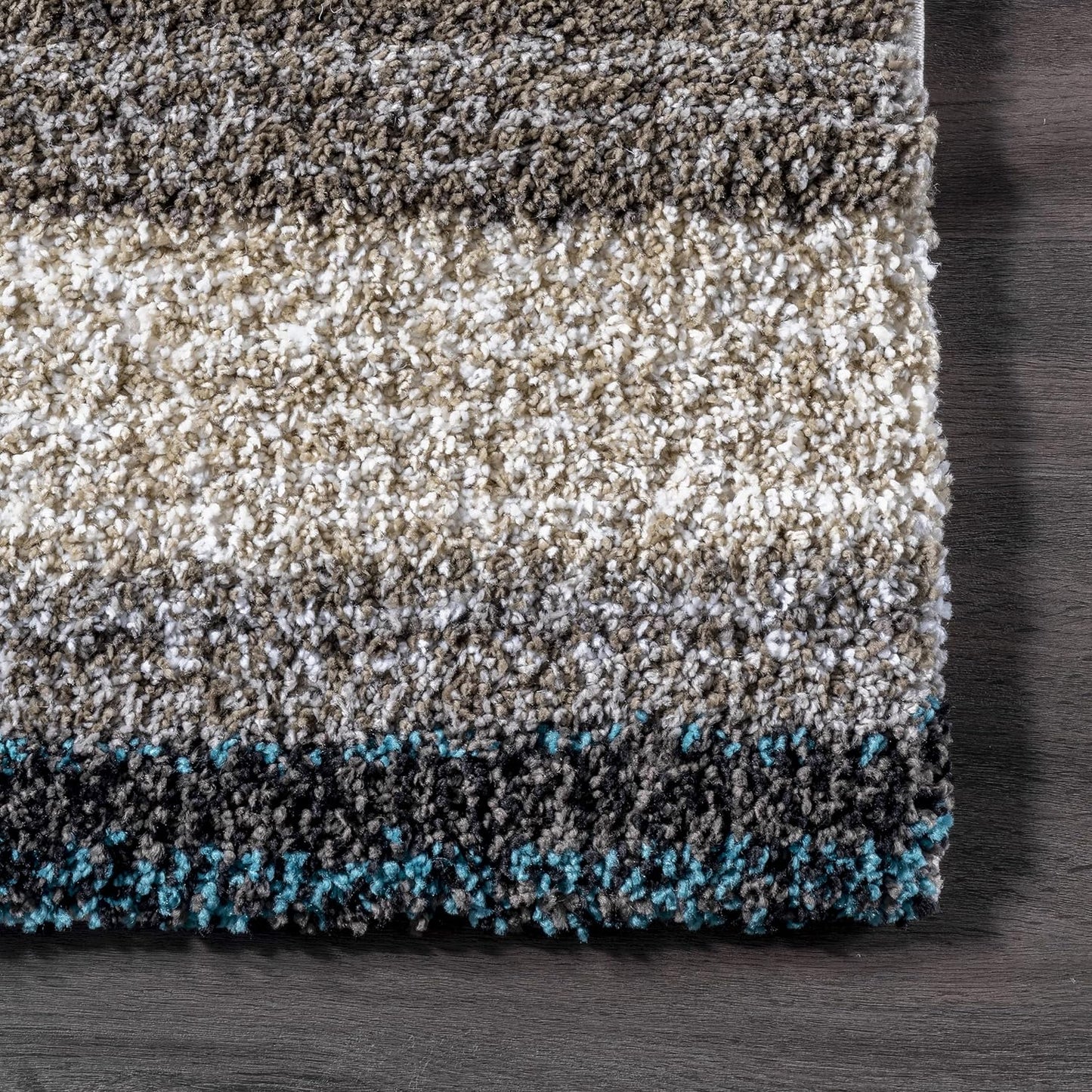 Drey Striped Shag Area Rug - 12X15 Shag Area Rug Casual Blue Multi/Brown Rugs for Living Room Bedroom Dining Room Nursery