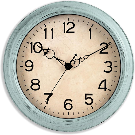 14 Inch Wall Clocks Battery Operated Large Silent Non-Ticking Wall Clock Vintage Retro Rustic Style Decorative for Kitchen, Living Room, Bathroom, Bedroom(Teal)