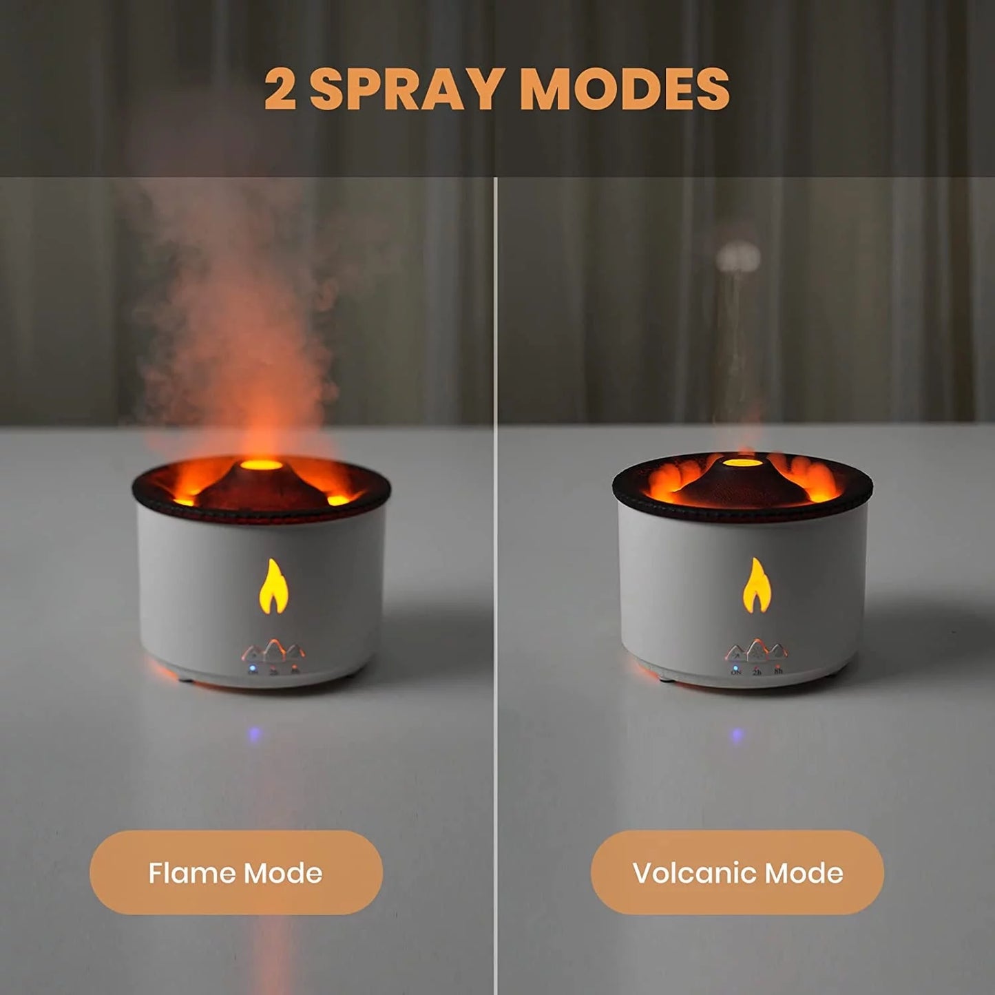 Ultrasonic Essential Oil Diffuser 2 Mist Modes Flame & Volcano Light Aromatherapy Humidifier Timer & Auto Shut-Off Aroma Diffuser for Bedroom Spa Yoga Office Gift Ideal for Women Men