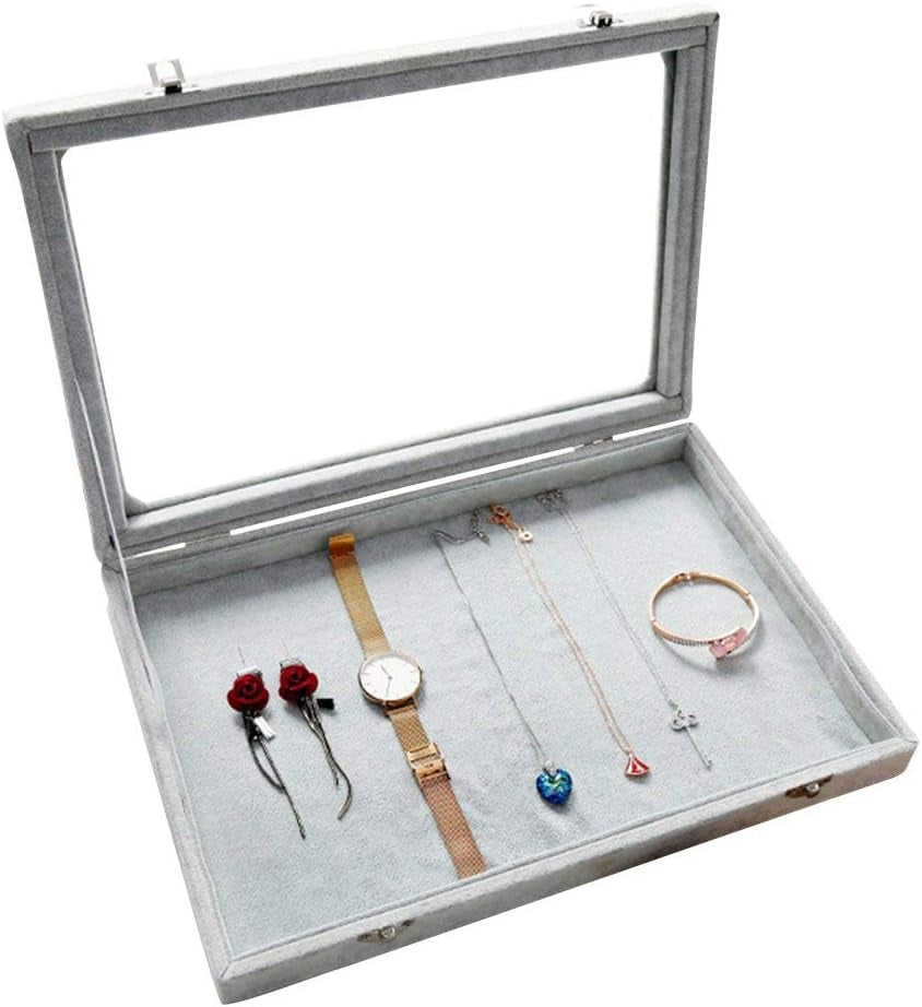 Velvet Jewelry Organizer Empty Jewelry Tray Organizer Jewelry Box Storage Case Display Necklaces Earring Stackable Tray Containers Clear Lid (DIY Box)