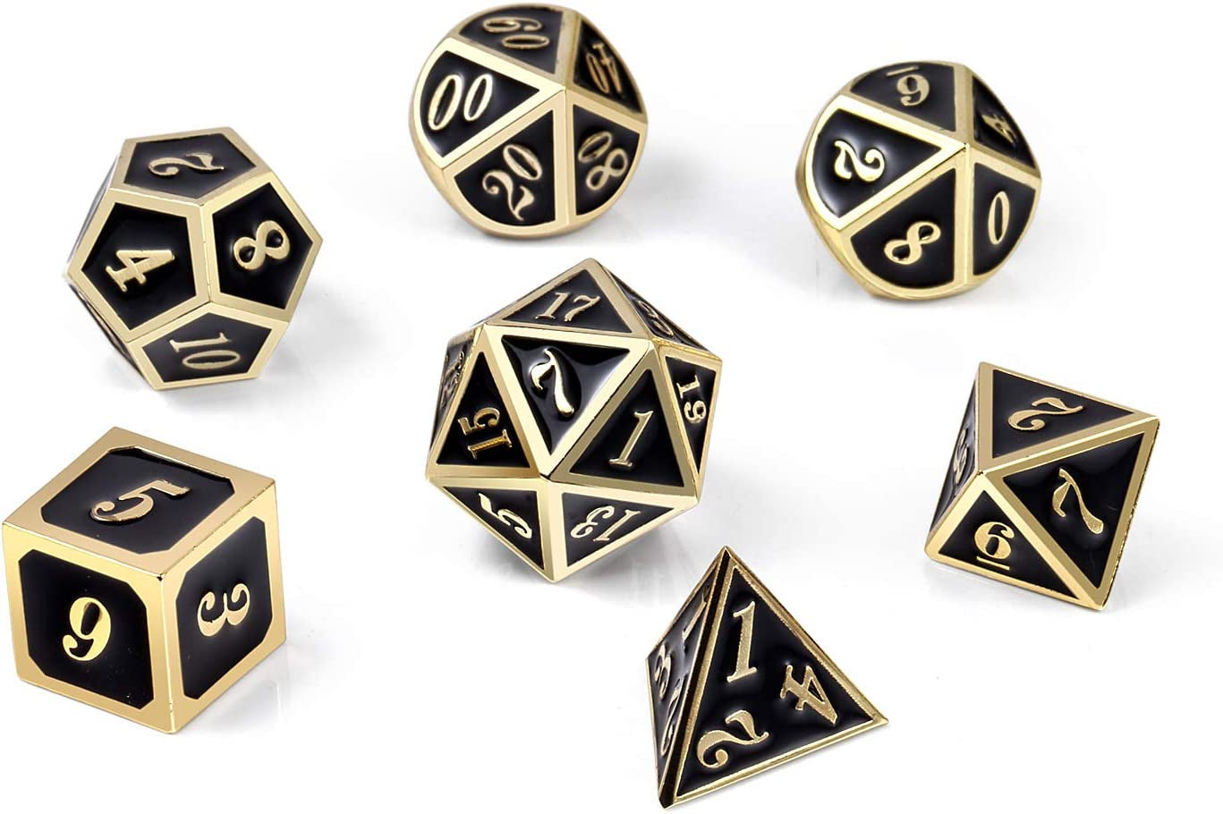 D&D Game Metal Dice Set,  Color Changing Mettallic Dice with Free Metal Tin for DND Dungeons and Dragons Role Playing Table Games (Glod Number with Black to Blue)