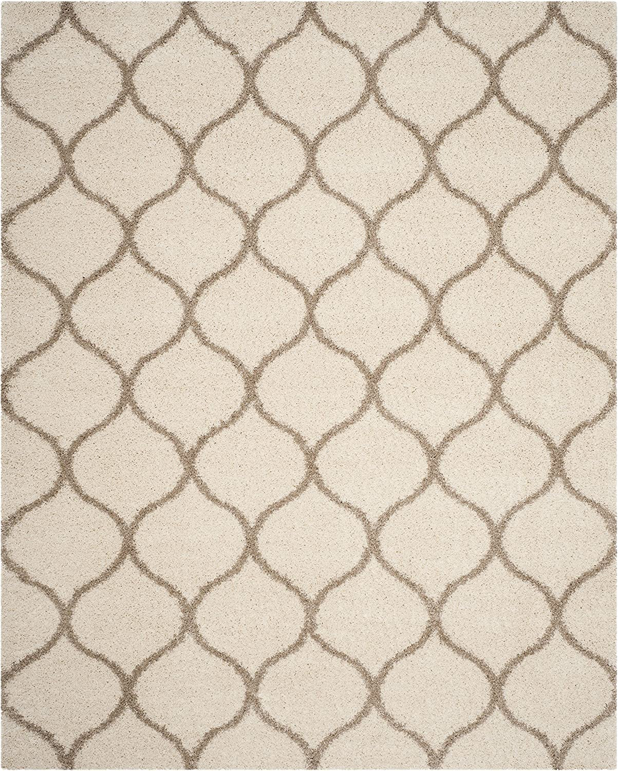 Hudson Shag Collection Area Rug - 8' X 10', Ivory & Beige, Moroccan Ogee Trellis Design, Non-Shedding & Easy Care, 2-Inch Thick Ideal for High Traffic Areas in Living Room, Bedroom (SGH280D)