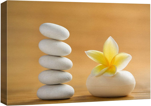 - Canvas Prints Wall Art - Zen Stones with Blooming White Plumeria | Modern Wall Decor/Home Decoration Stretched Gallery Canvas Wrap Giclee Print. Ready to Hang - 16" X 24"