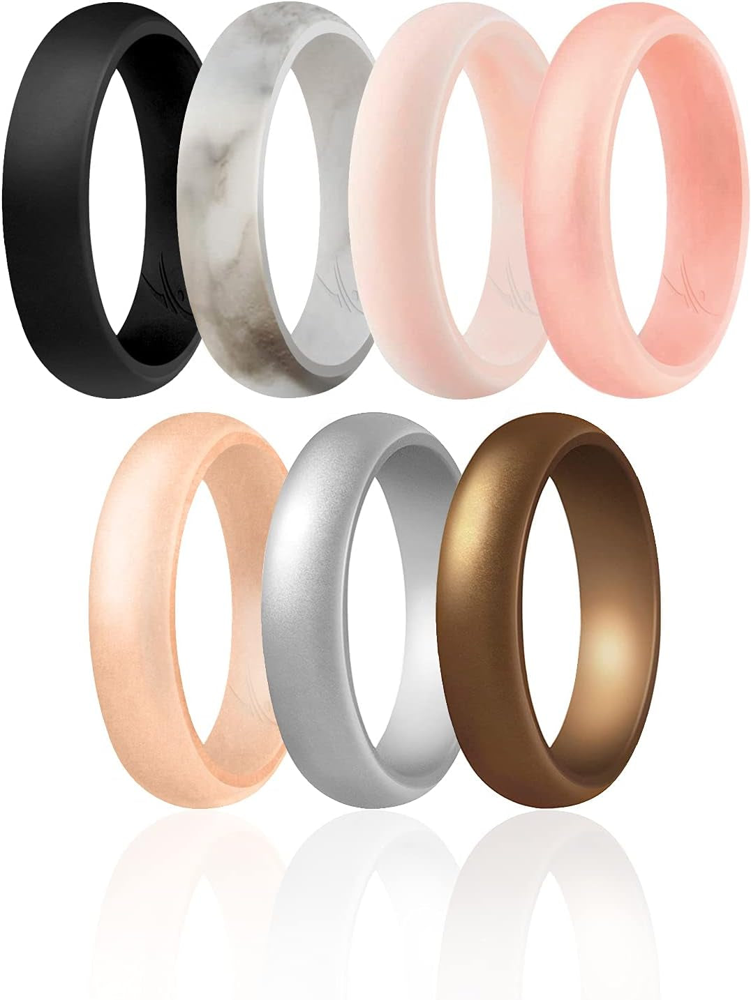 Silicone Rubber Wedding Ring for Women, Dome Solid Glitter & Metallic, Breathable Silicone Wedding Band, Anniversary Rings, Promise Ring, Multi Packs, Multi Colors