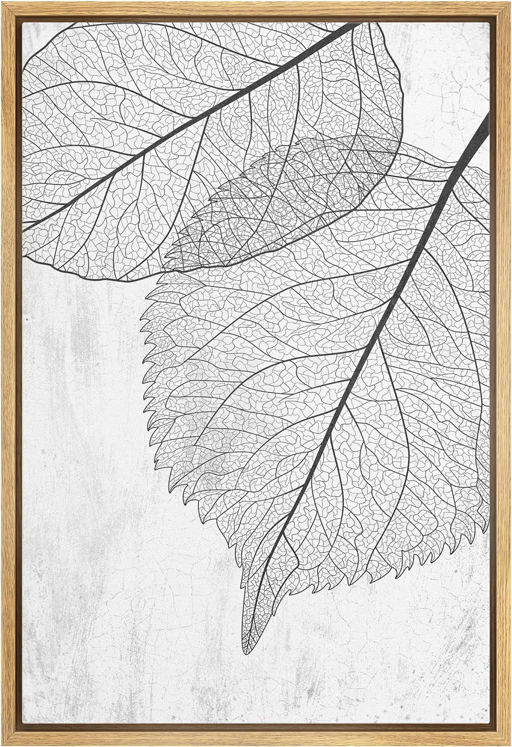 Framed Canvas Print Wall Art Black White Grunge Forest Leaf Silhouette Nature Wilderness Digital Art Modern Art Rustic Relax/Calm Multicolor for Living Room, Bedroom, Office - 16"X24" Natural