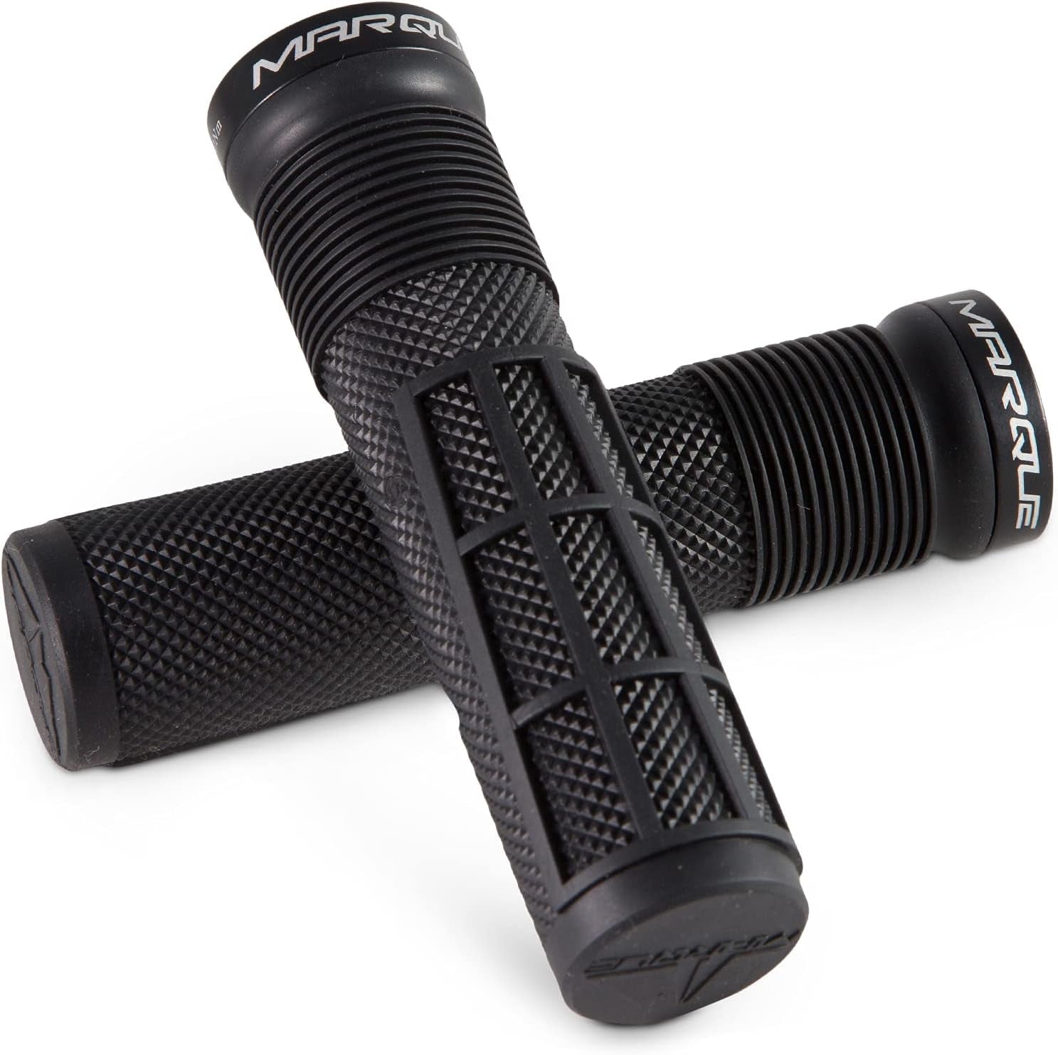 Race Mountain Bike Handlebar Grips – Single Lock-On Ring Collar MTB and BMX Bicycle Handle Bar with Non-Slip Grip, Knurly Gritty Pattern and Half Waffle Pattern