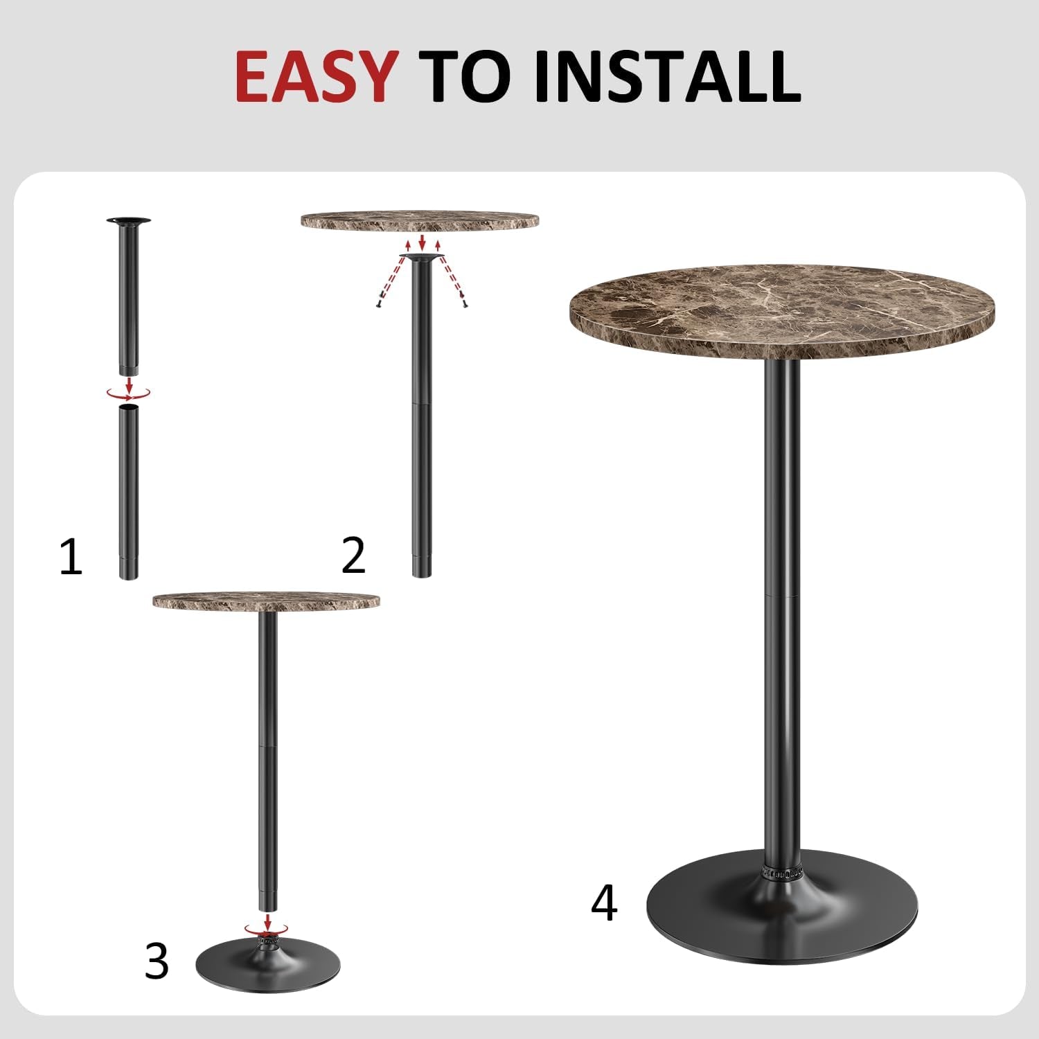 Bistro Pub Table round Bar Height Cocktail Table Metal Base MDF Top Obsidian Table with Black Leg 23.8-Inch Top, 39.5-Inch Height (Faux Marble)