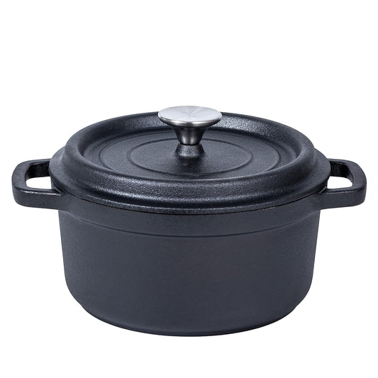 5.2 Quart Pre-Seasoned Cast Iron Dutch Oven with Lid and Handles - Versatile Black Cast Iron Skillet - Shallow Cookware for Casseroles and Braising Dishes - Works with Induction Stovetops