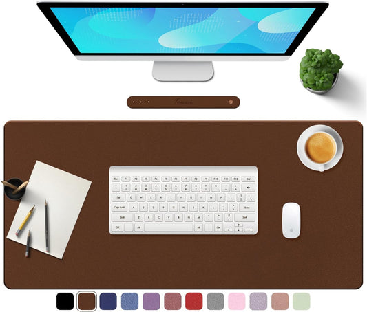 PU Leather Desk Pad with Suede Base, Multi-Color Non-Slip Mouse Pad, 32” X 16” Waterproof Desk Writing Mat, Large Desk Blotter Protector (Brown)