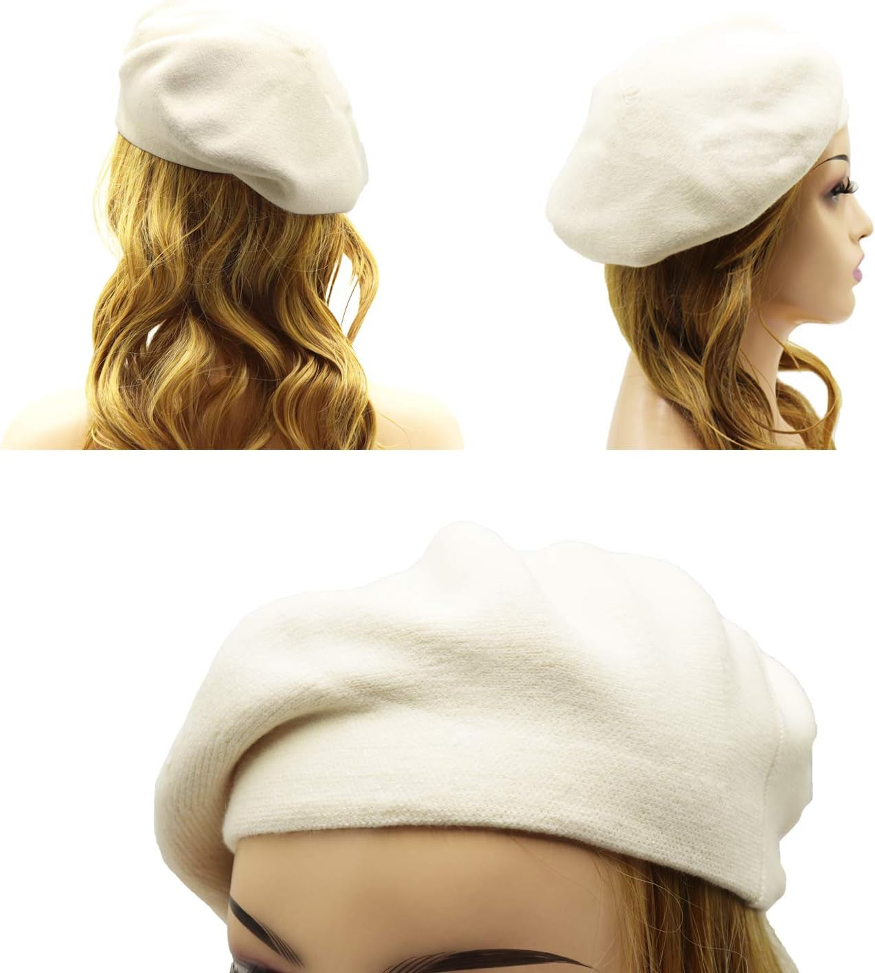 French Beret Hat,Reversible Solid Color Cashmere Beret Cap for Womens Girls Lady Adults