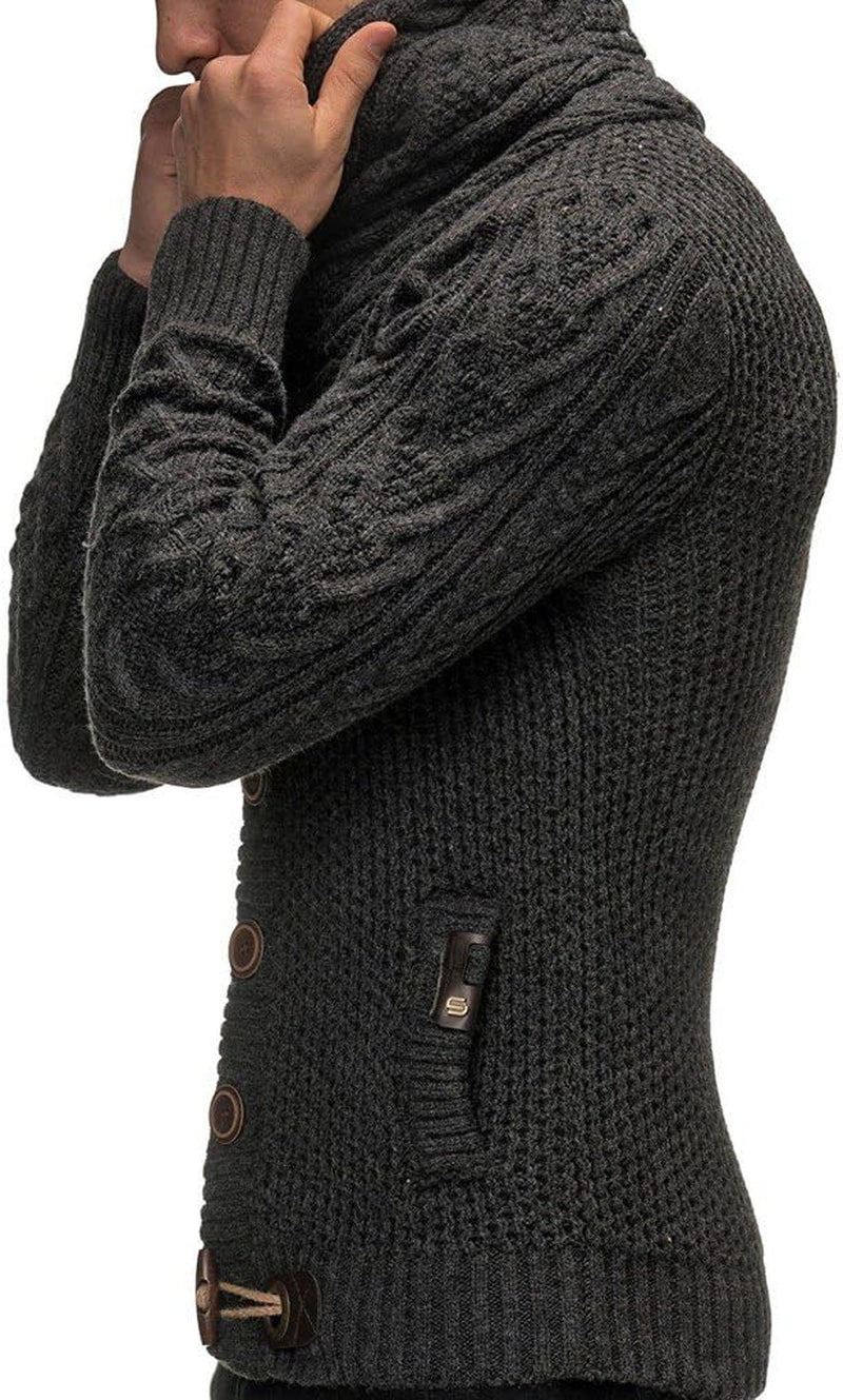 Men'S Knitted Turtleneck Jacket - Winter Cardigan Sweaters for Men