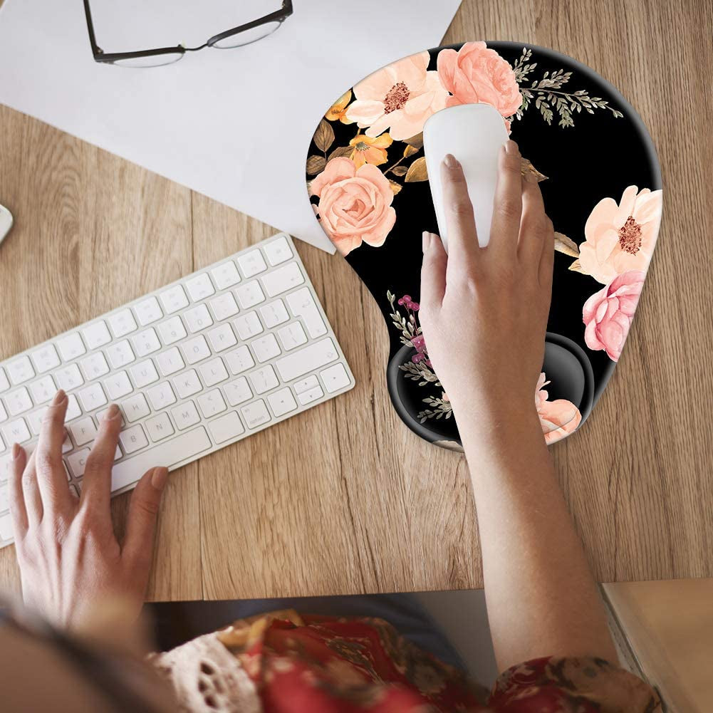 Ergonomic Mouse Pad with Gel Wrist Rest Support, Cute Mouse Pads with Non-Slip Rubber Base Wrist Rest Pad for Home, Office & Travel Easy Typing & Pain Relief, Peony