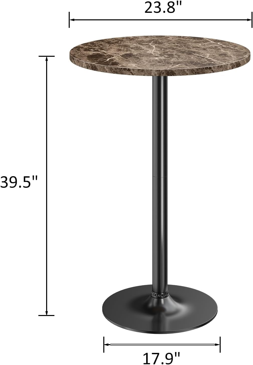 Bistro Pub Table round Bar Height Cocktail Table Metal Base MDF Top Obsidian Table with Black Leg 23.8-Inch Top, 39.5-Inch Height (Faux Marble)