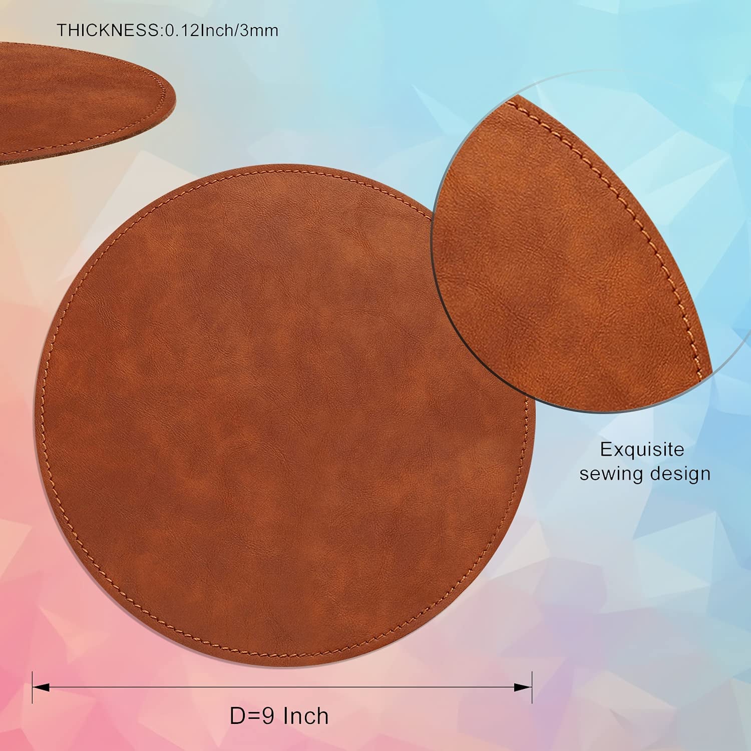 Mouse Pad，Round Mouse Pad，Pu Mouse Pad，Leather Mouse Pad with Stitched Edge Micro-Fiber Base with Non-Slip Waterproof，Mouse Pad for Computers，Laptop，9 X 9 Inch (Caramel Brown)