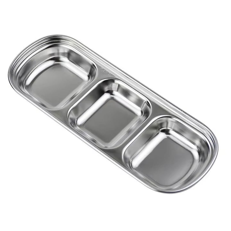 Stainless Steel Divided Dip Bowls Sauce Plate Seasoning Dipping Condiment Tray for BBQ Vinegar Spice Ketchup Salt Sugar Flavor