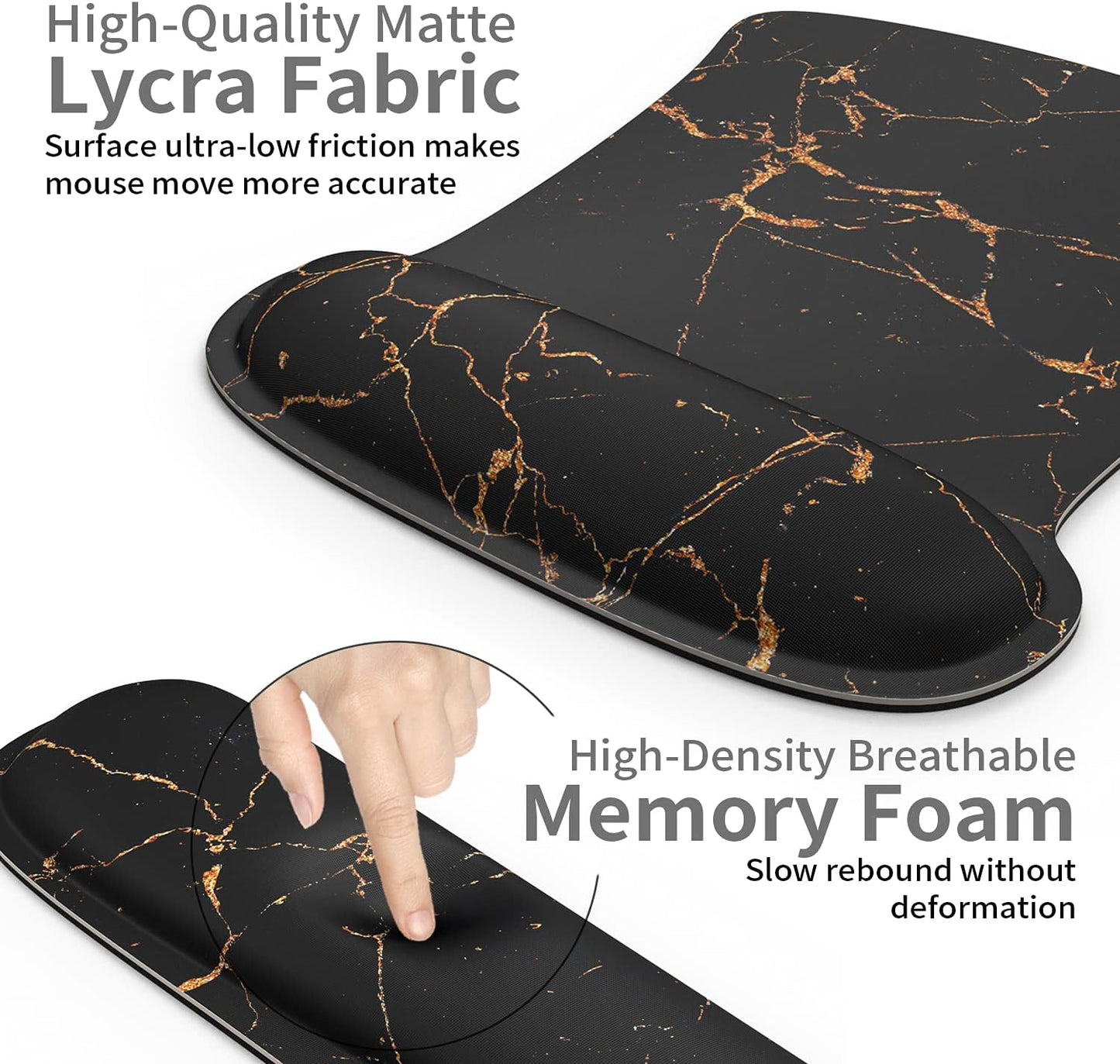 Ergonomic Mouse Pad Wrist Support & Keyboard Set Memory Foam Non-Slip Rubber Base Cute Mouse Mat Coaster for Home,Computer,Office Easy Typing and Relieve Wrist Pain - Black Marble